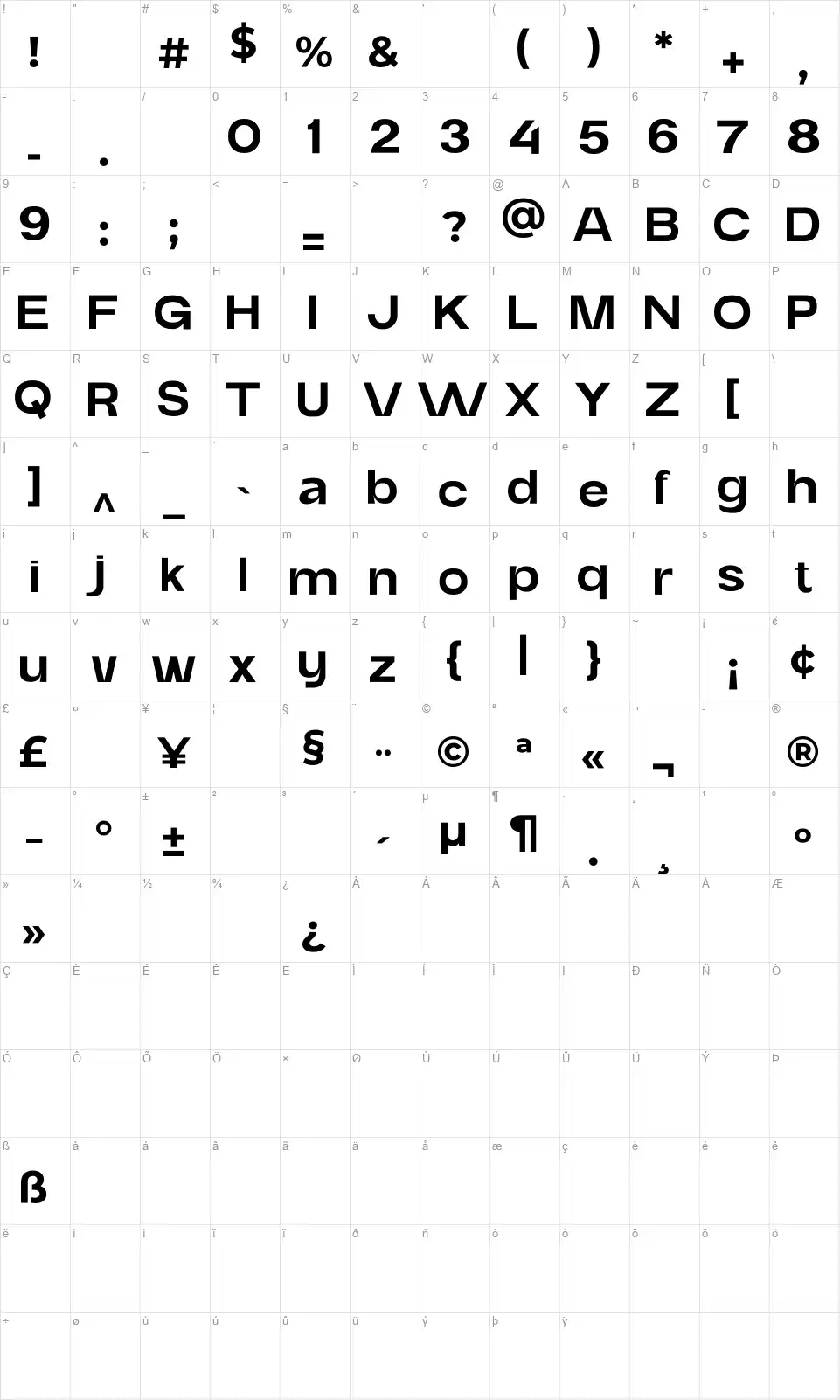 Artegafont character map