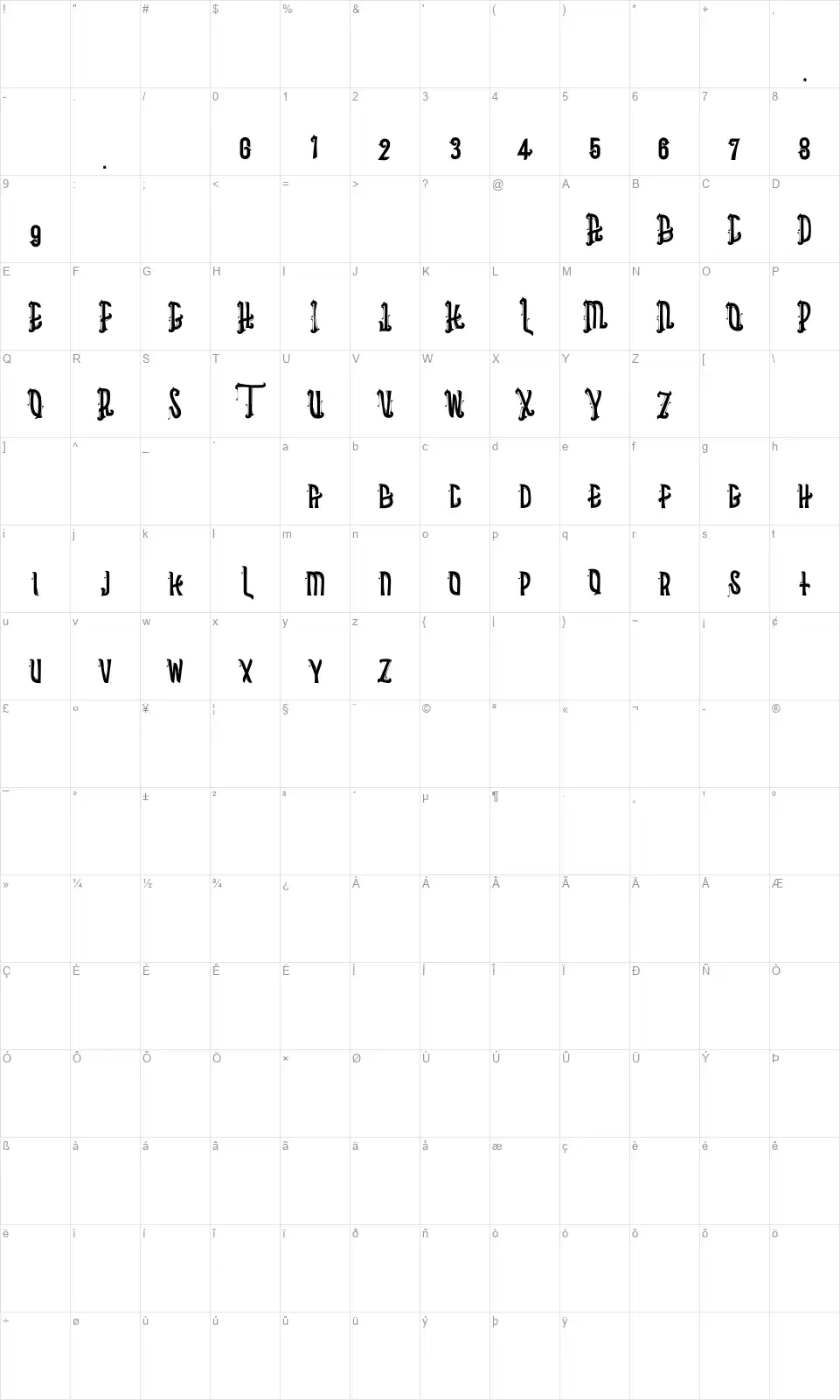 Asbakfont character map