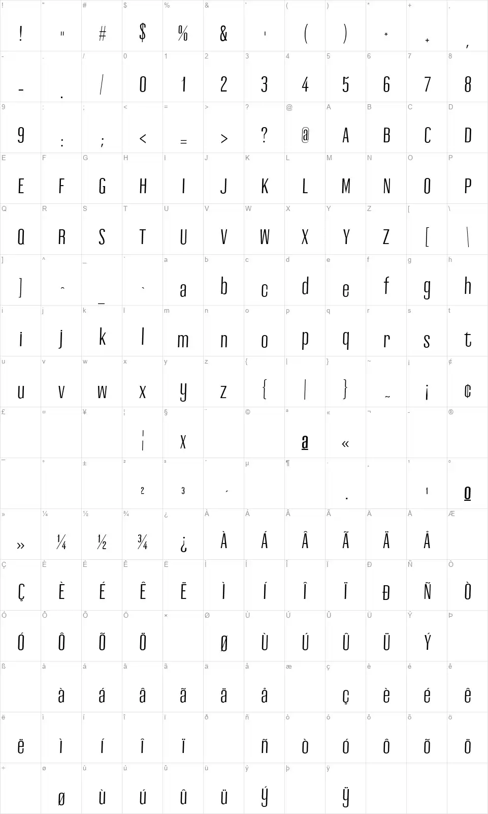 Ashemarkfont character map