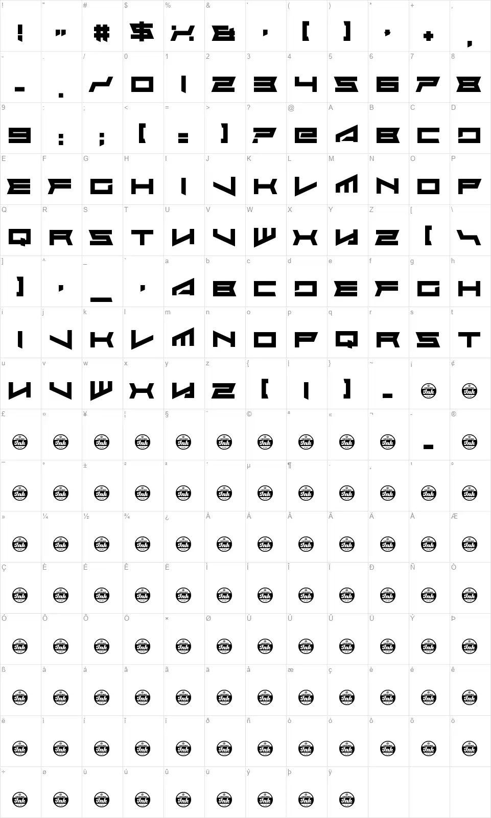Assvssinfont character map