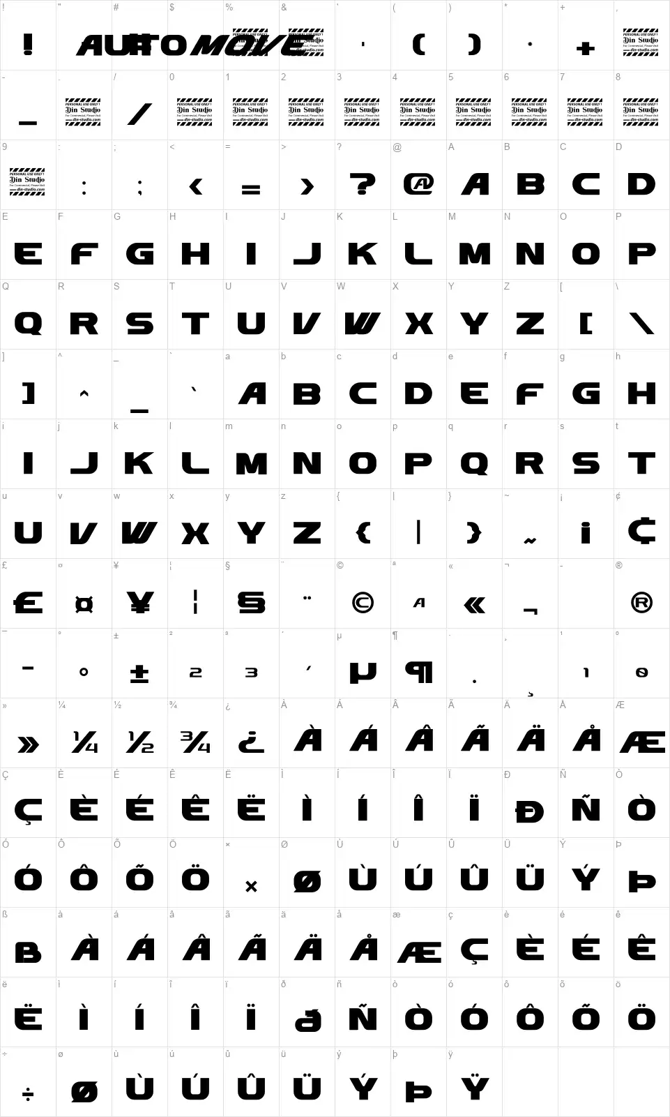 Automovefont character map