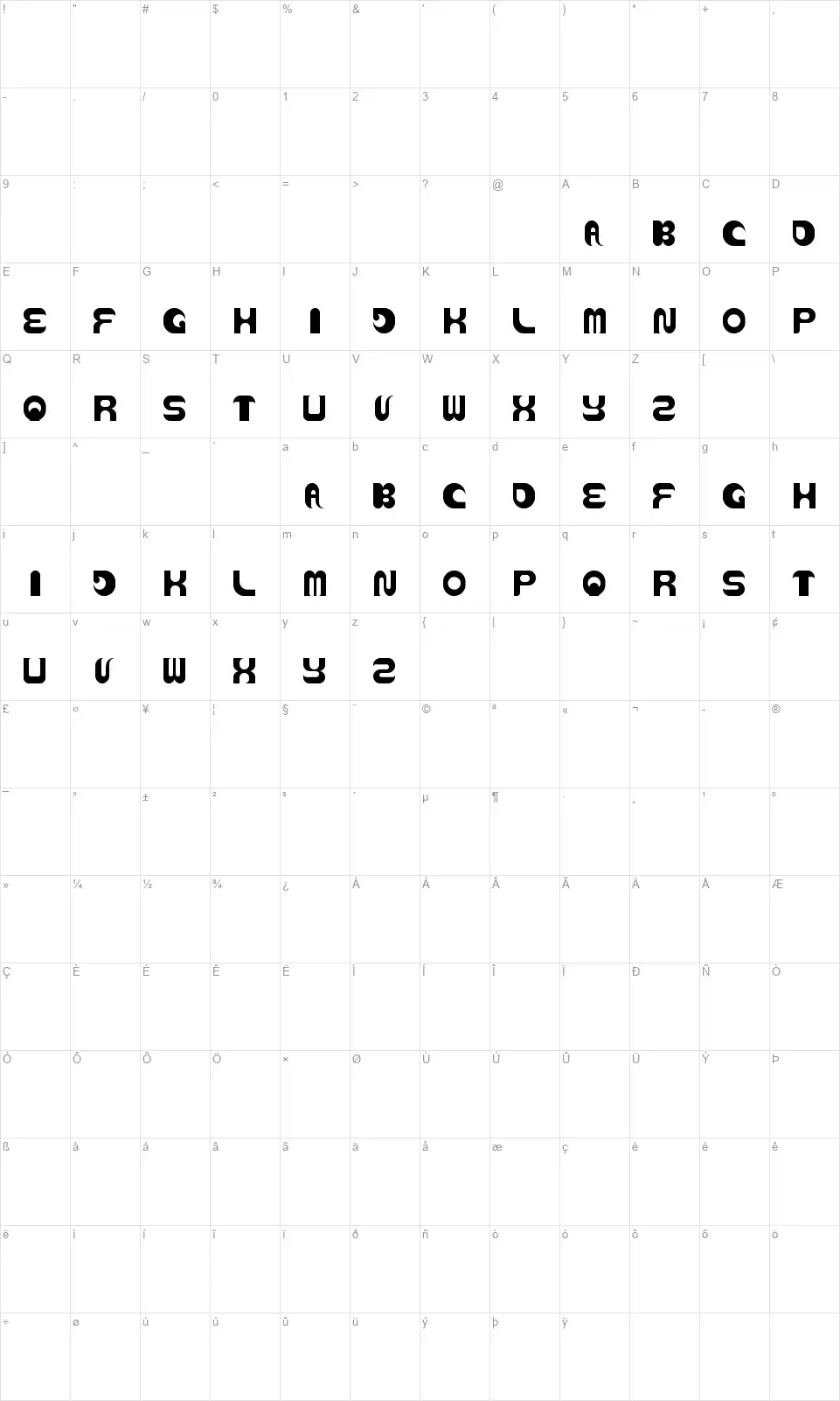 Aviatorfont character map
