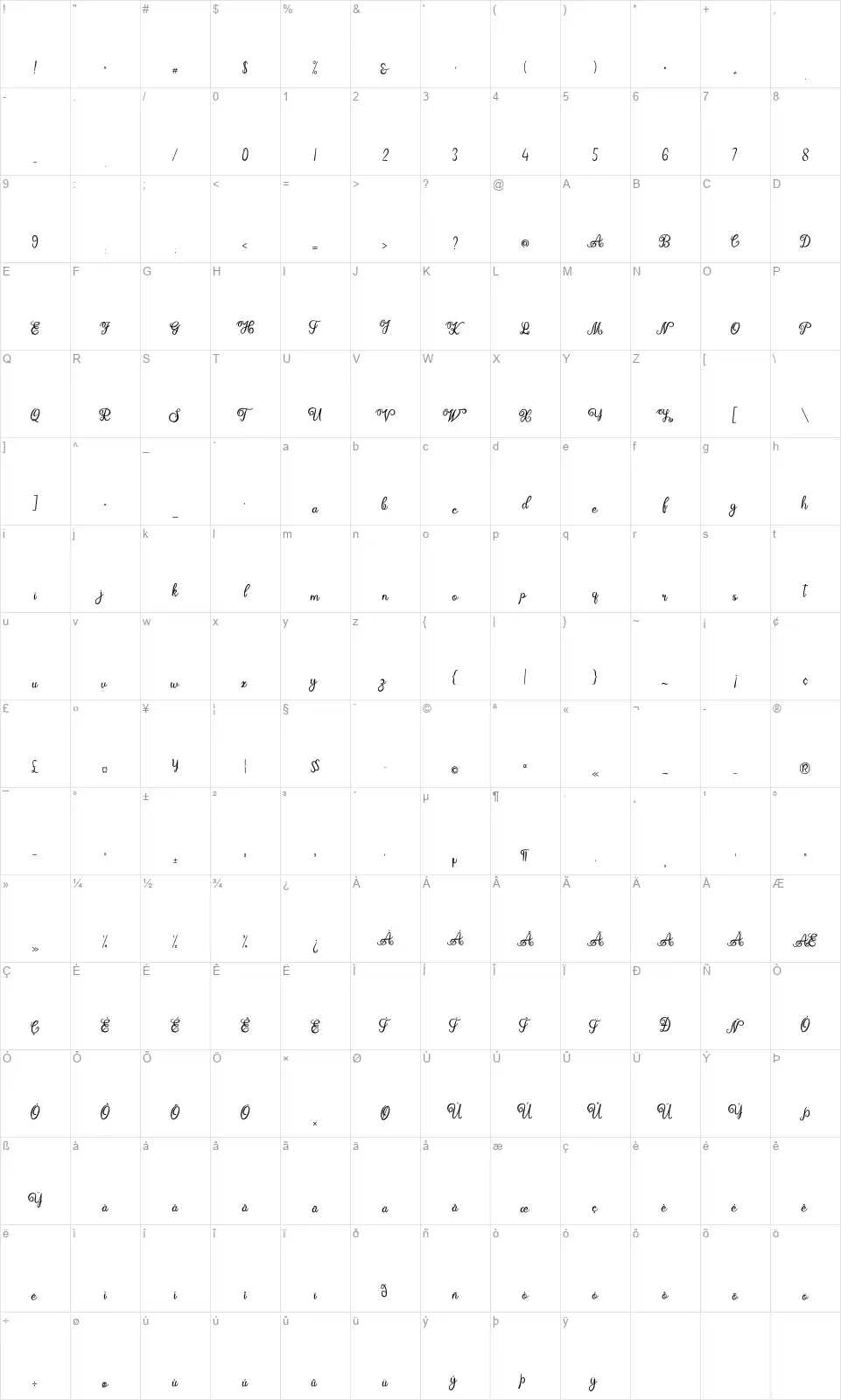 Ayushitafont character map
