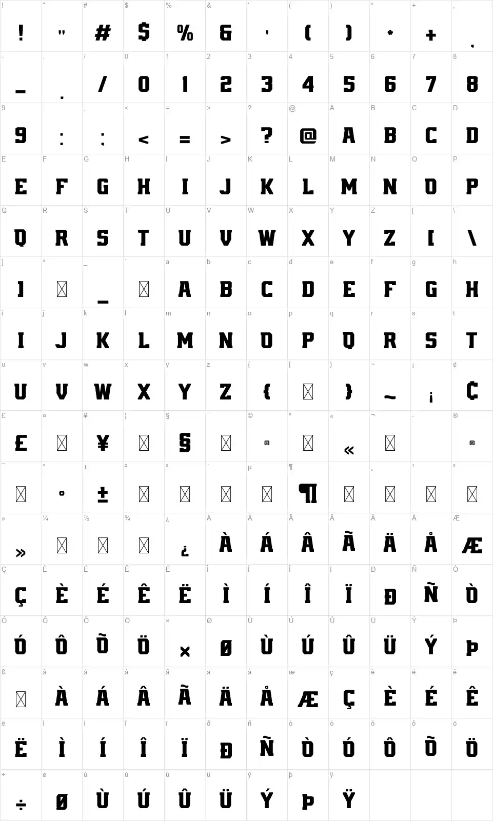AZN Knucklesfont character map