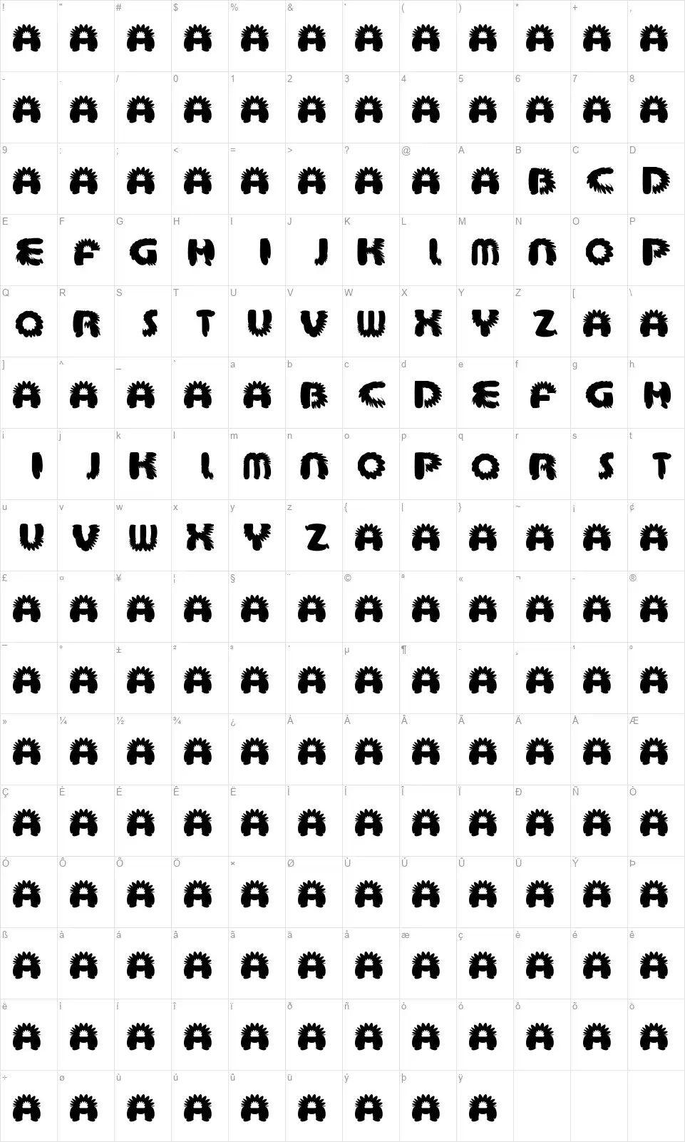 Aztec Bouffonfont character map
