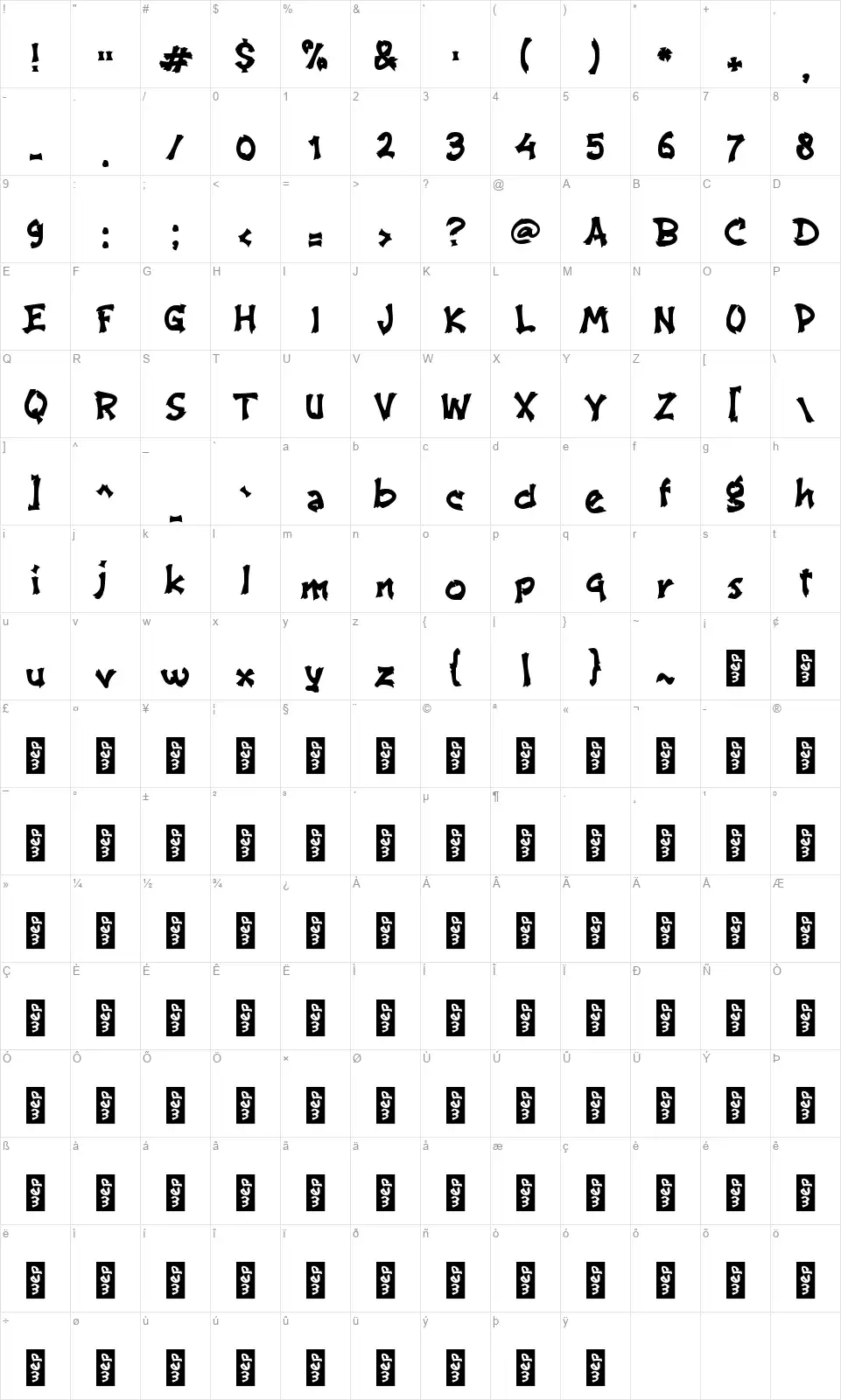 b Bamboo Grovefont character map