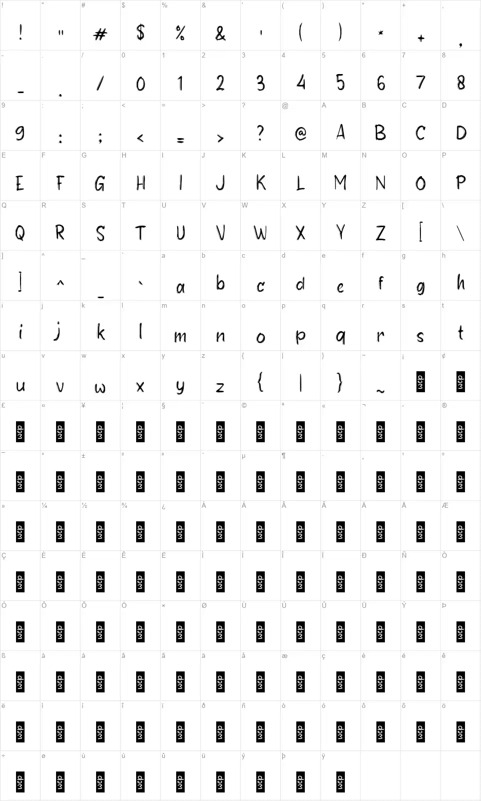 b Best Friendfont character map