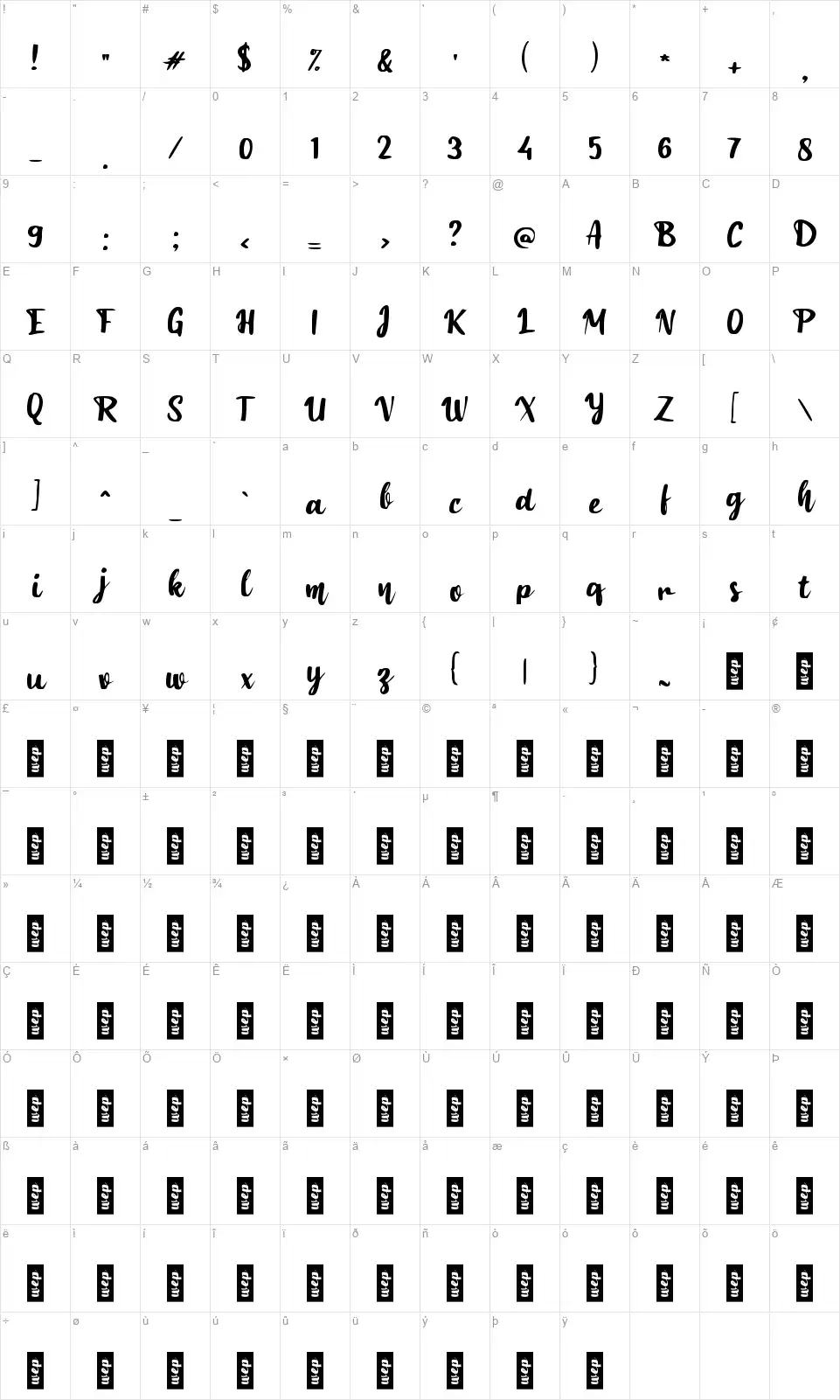 b Binder Clipfont character map