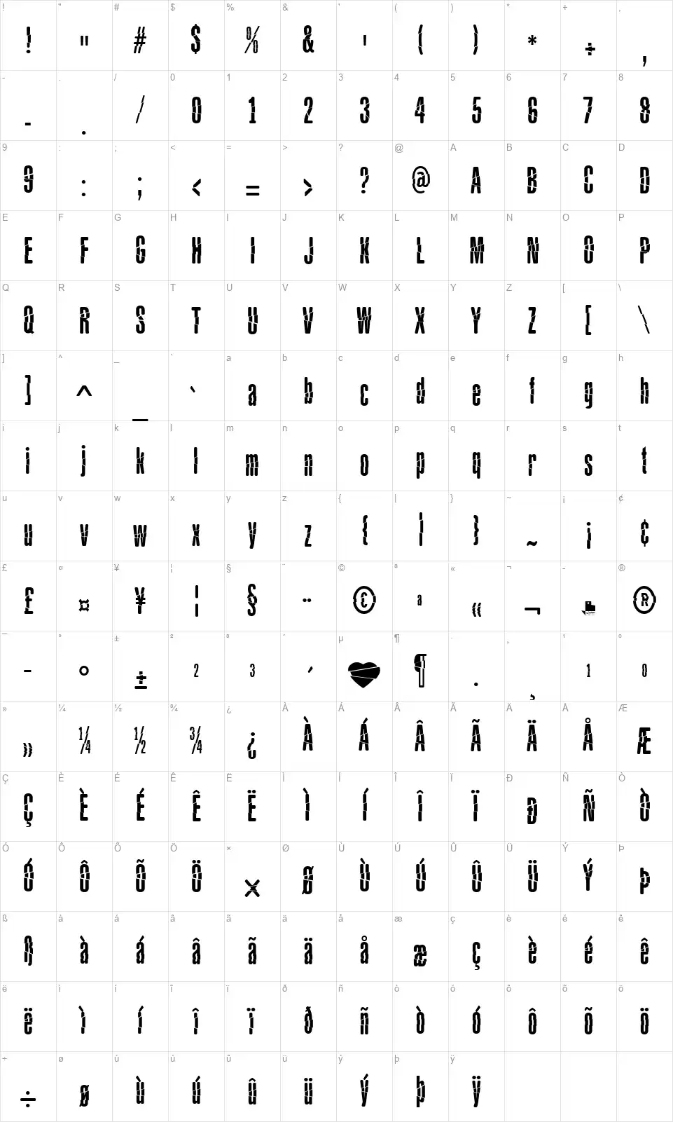 Babalusa Cutfont character map