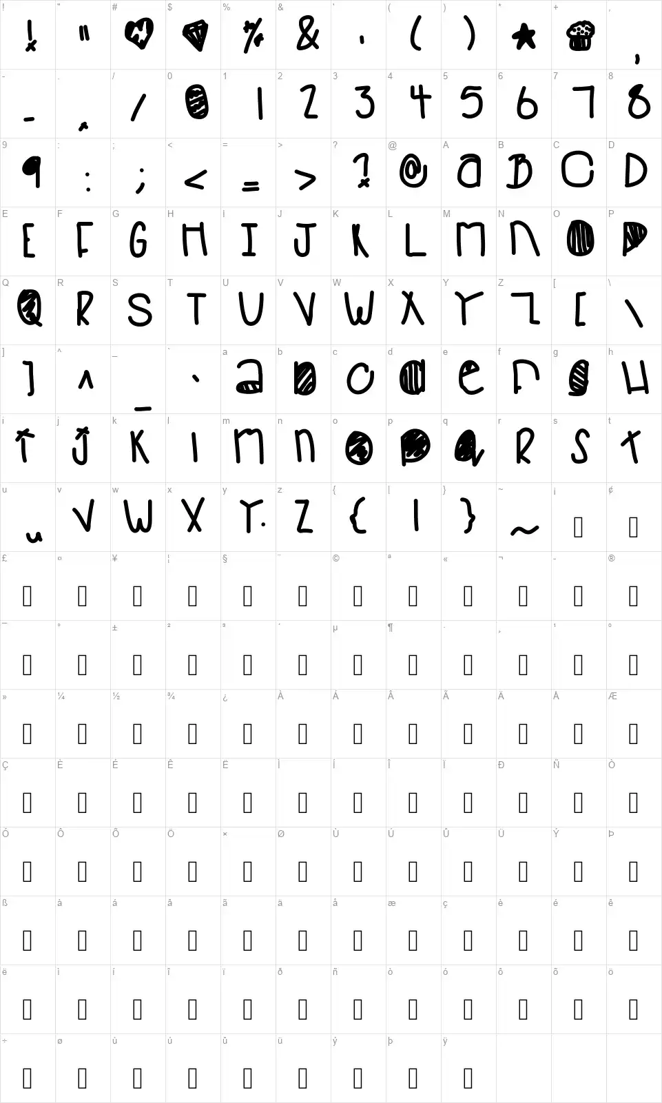 Baboo In Spacefont character map