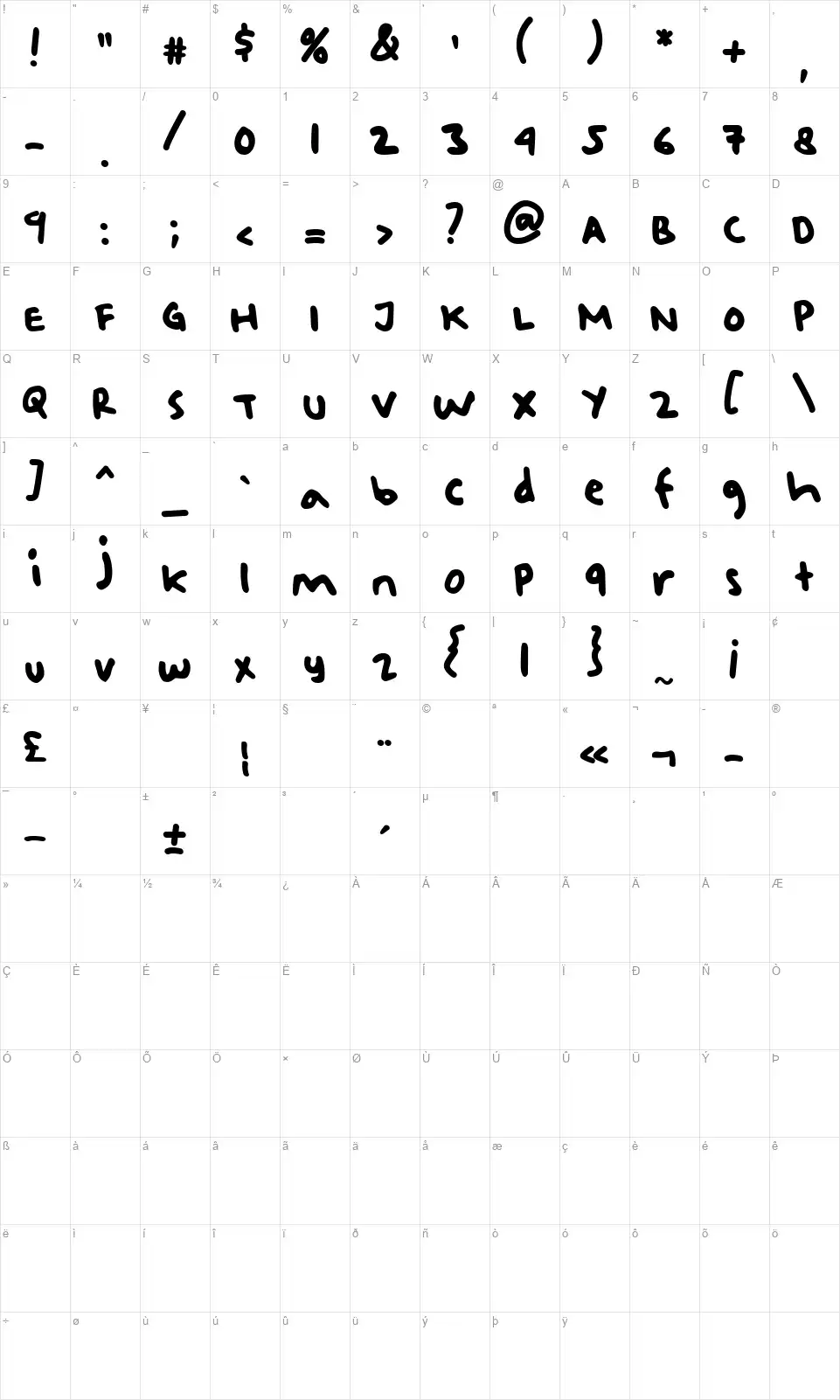 Baby Bloomingfont character map