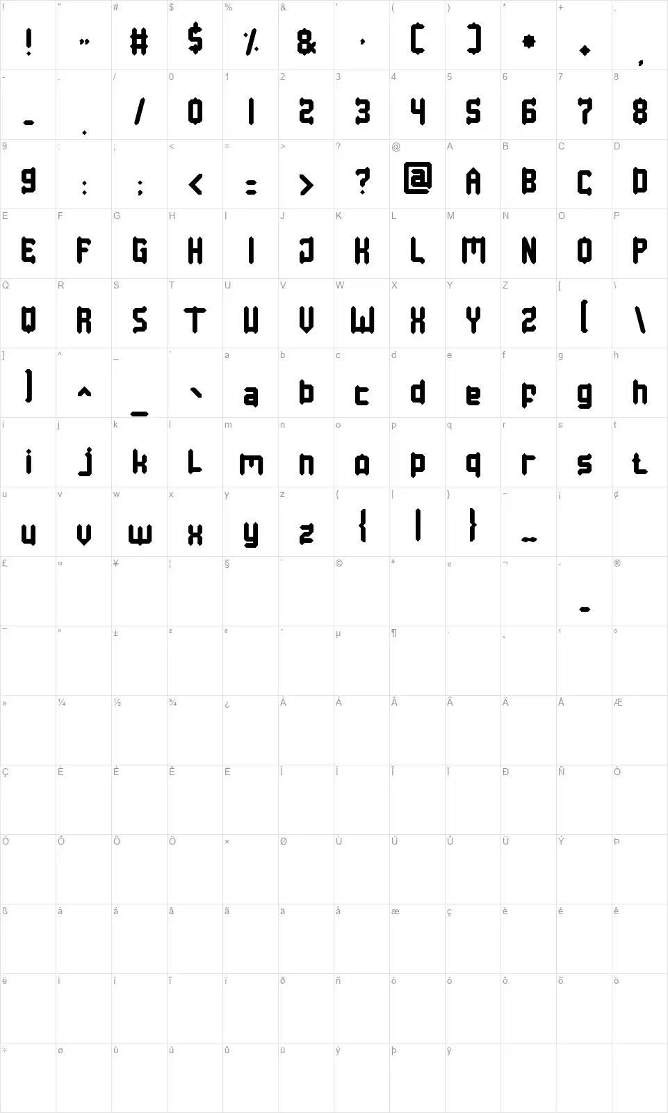 Baby Metalfont character map