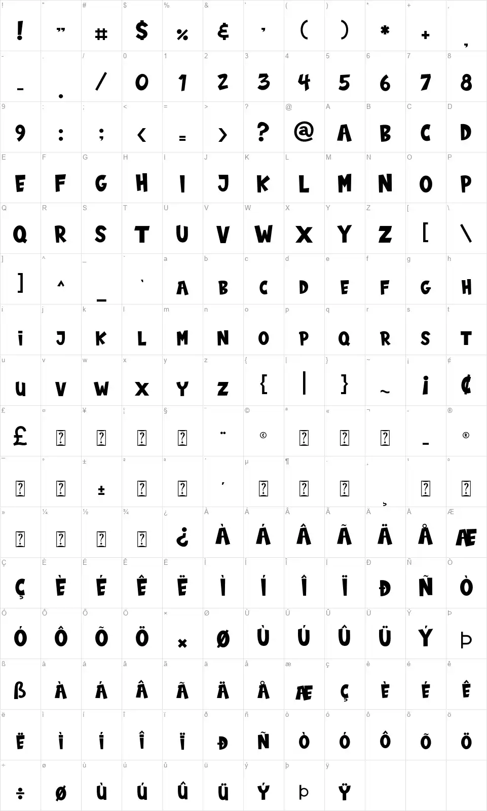 Baby Monstafont character map