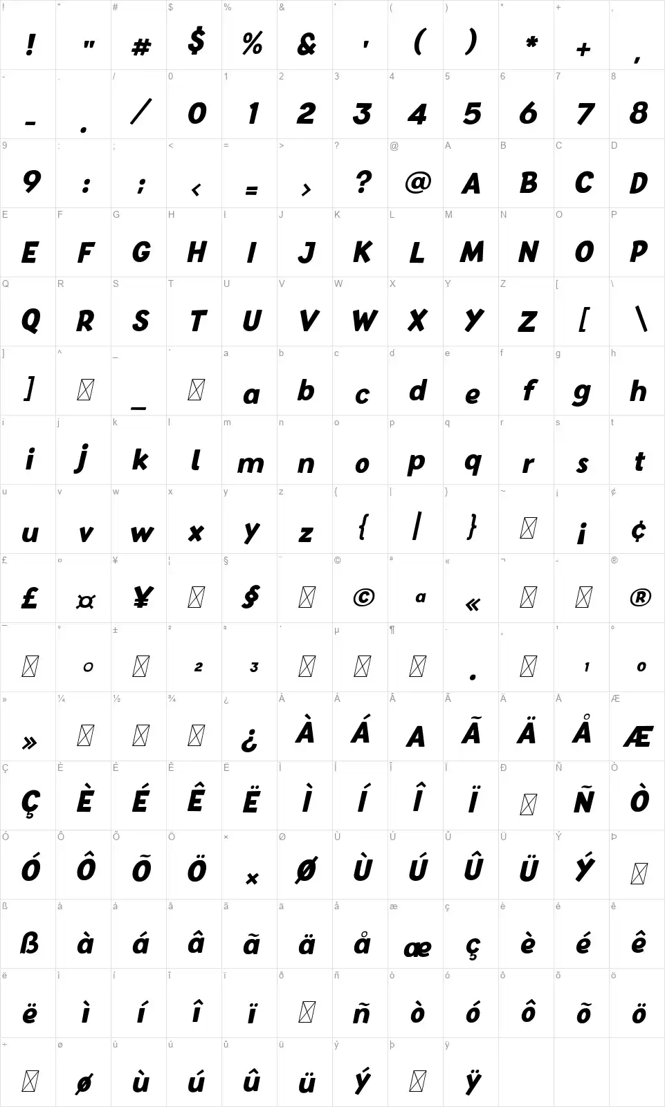 Baby Schoolfont character map
