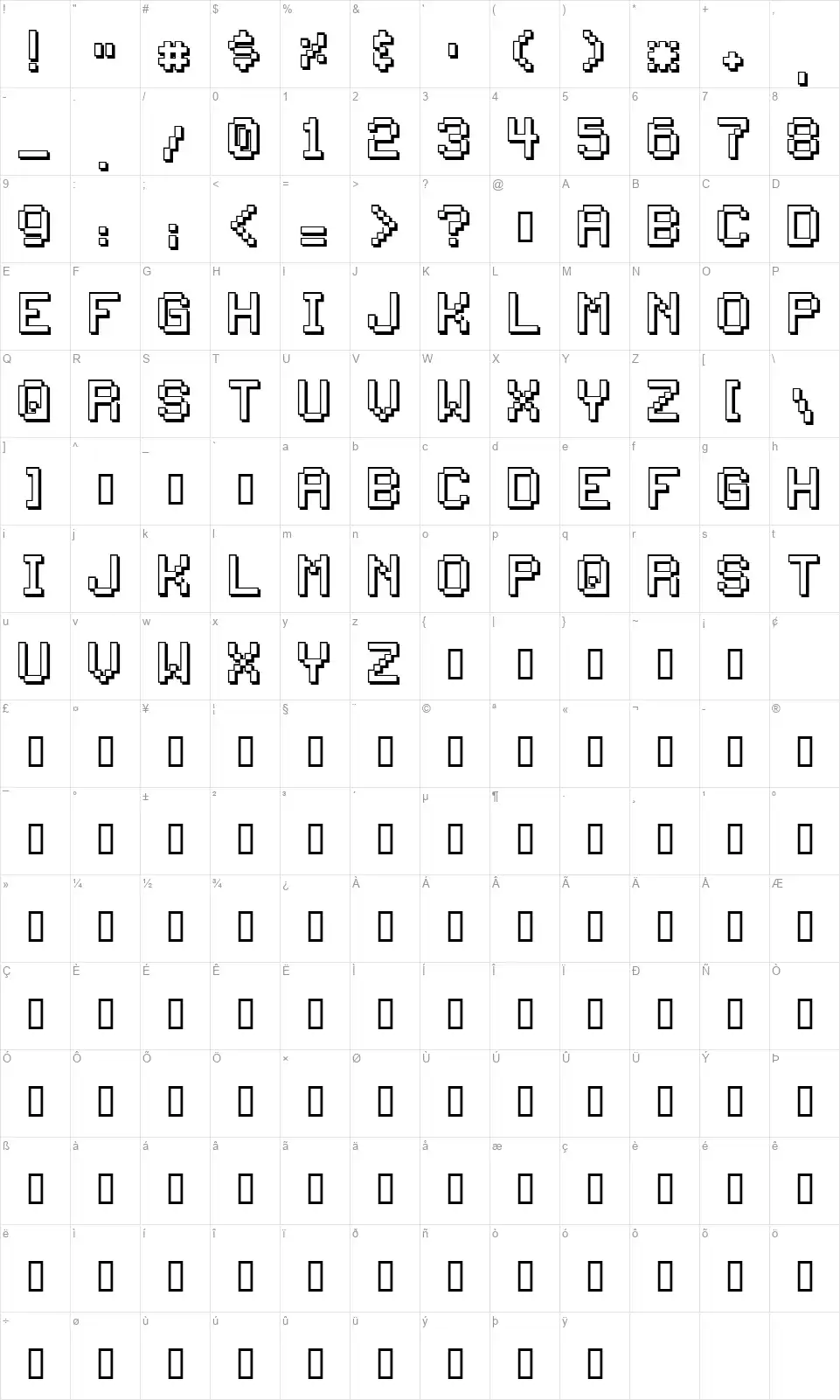 Back to 1982font character map
