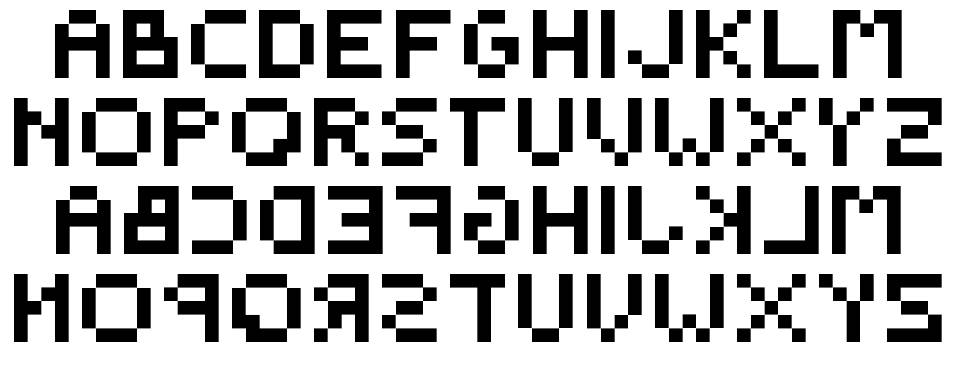 Backwards Pixelized font specimens