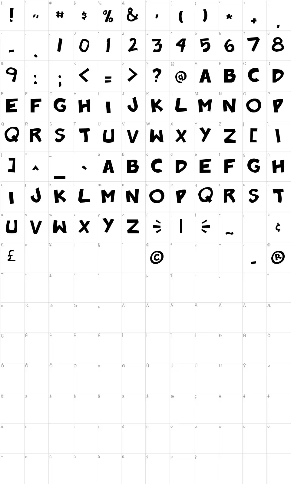 Badonk-a-donkfont character map