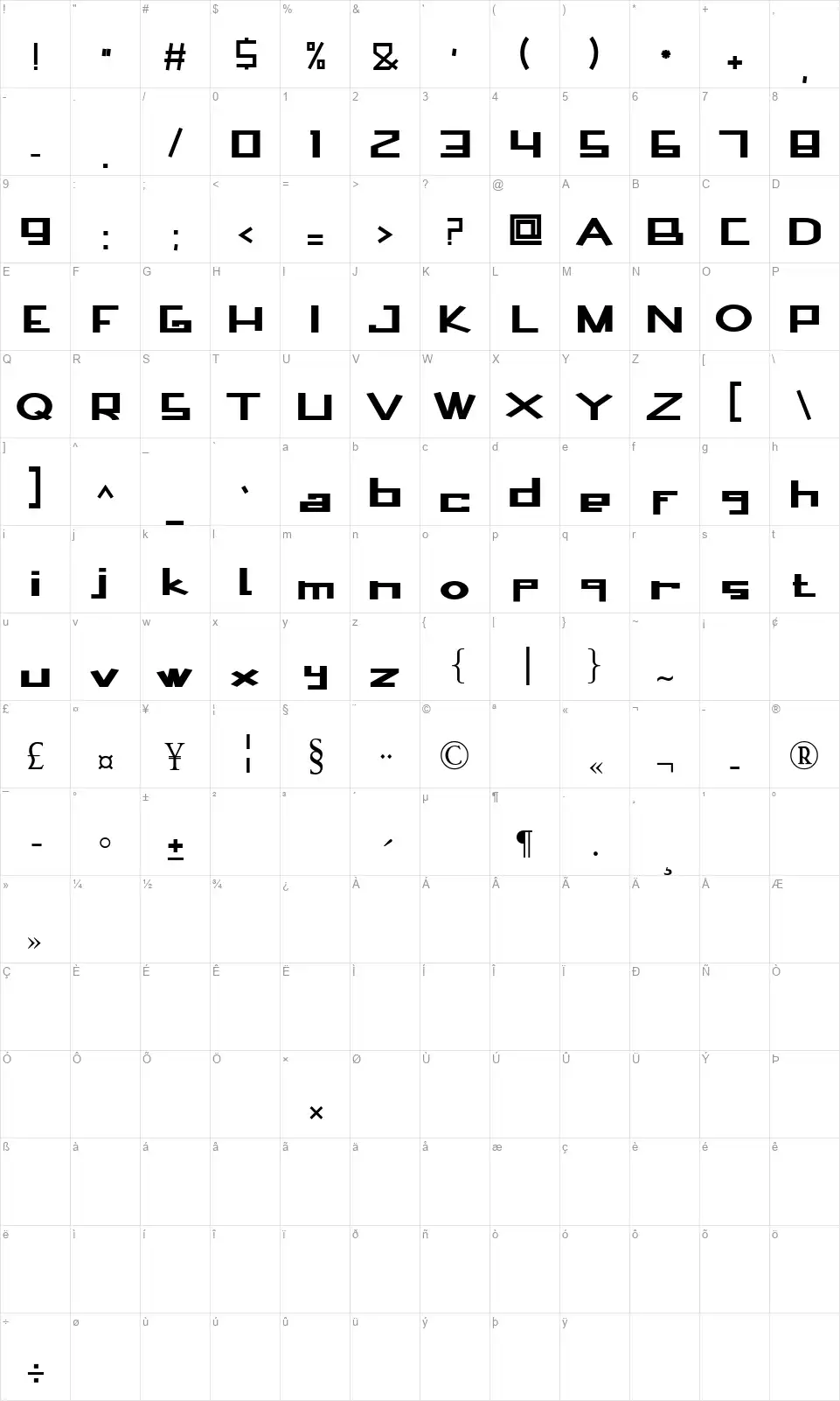 Bagfreshfont character map