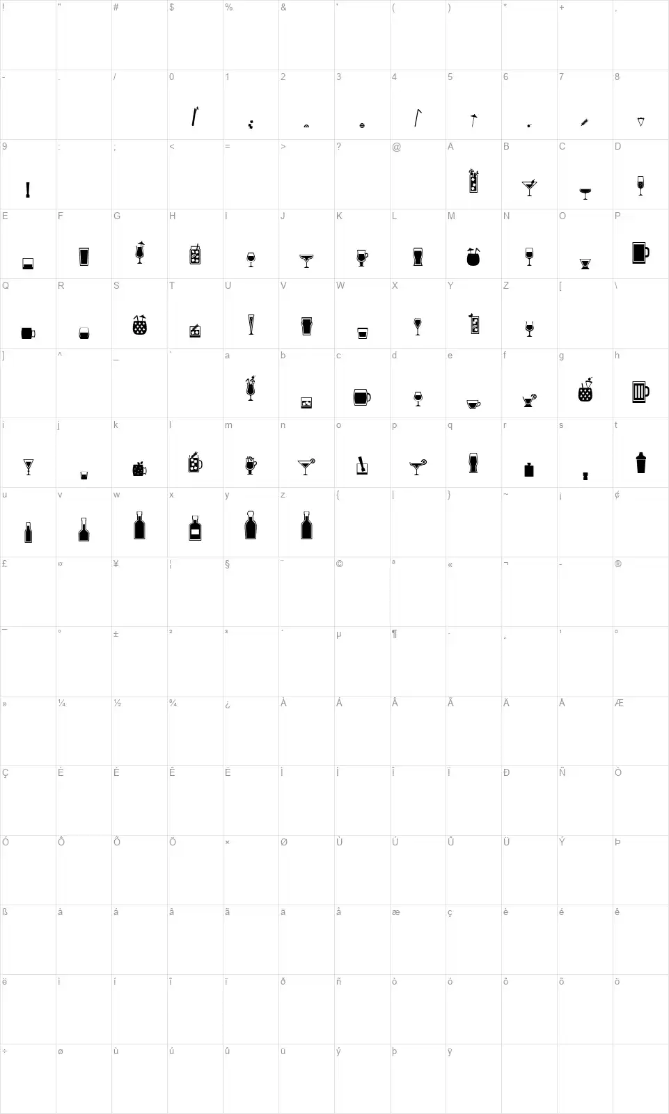 Bar Bookfont character map