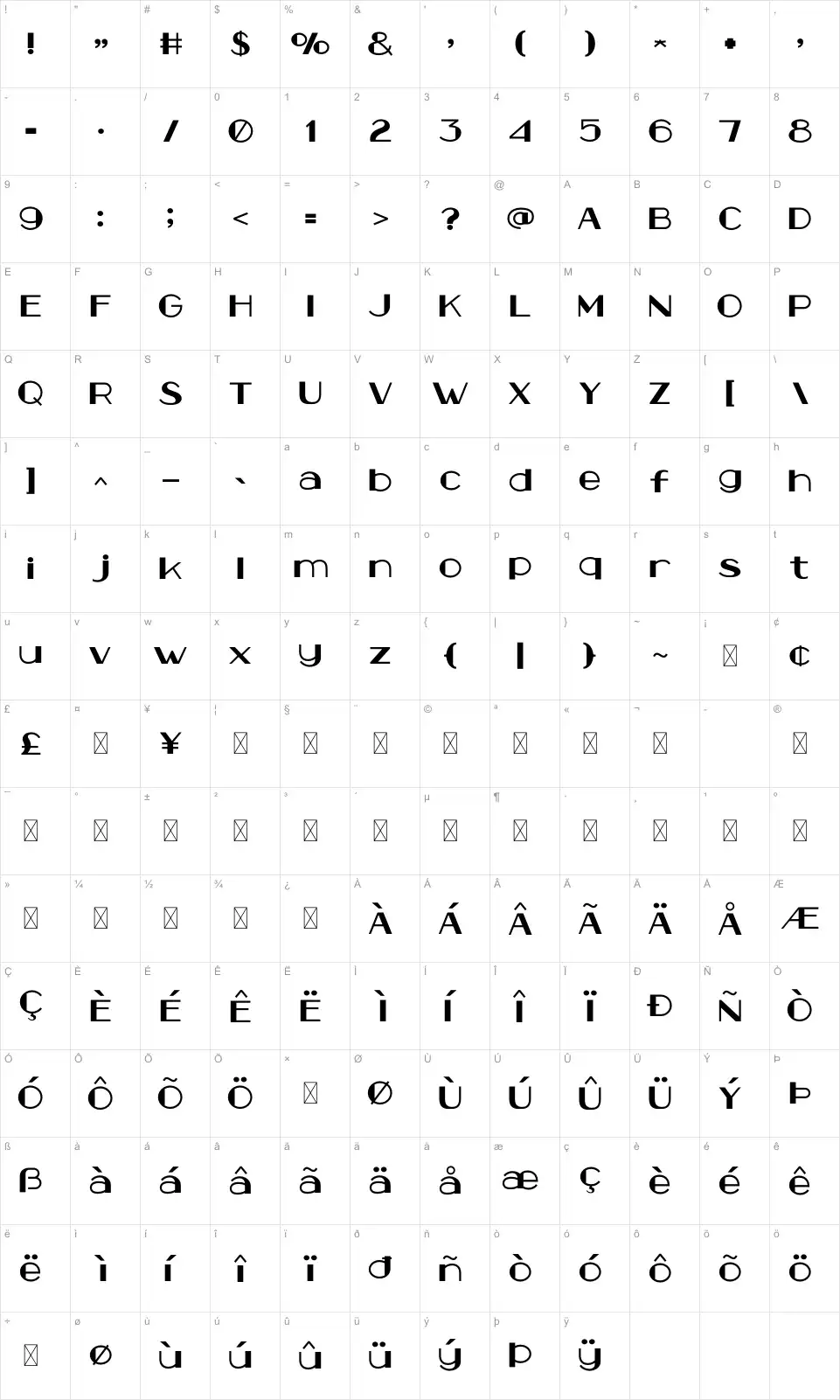 Bareez Map Bareezfont character map