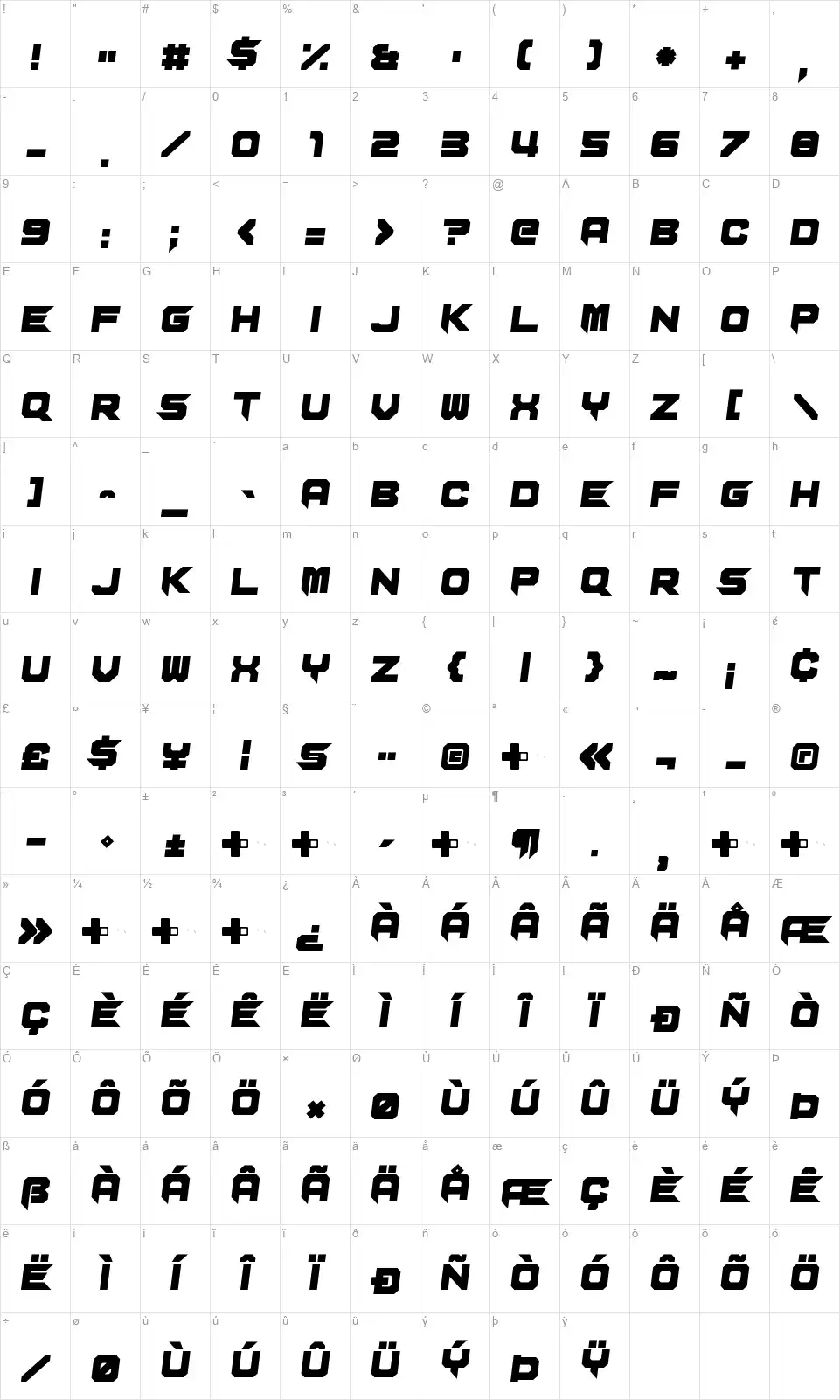Barking at Starsfont character map