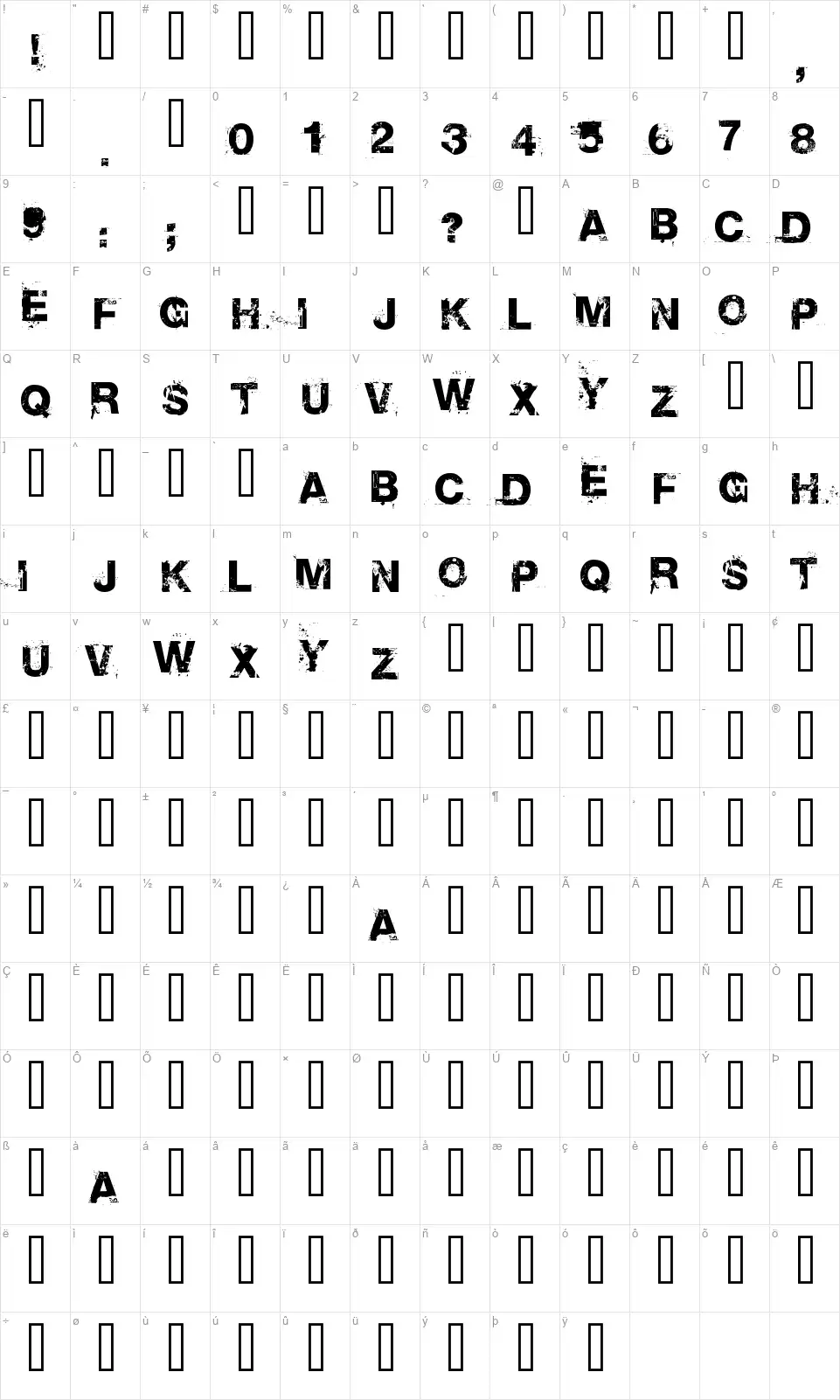 Base 02font character map