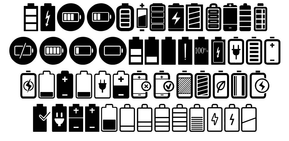 Battery Icons шрифт Спецификация