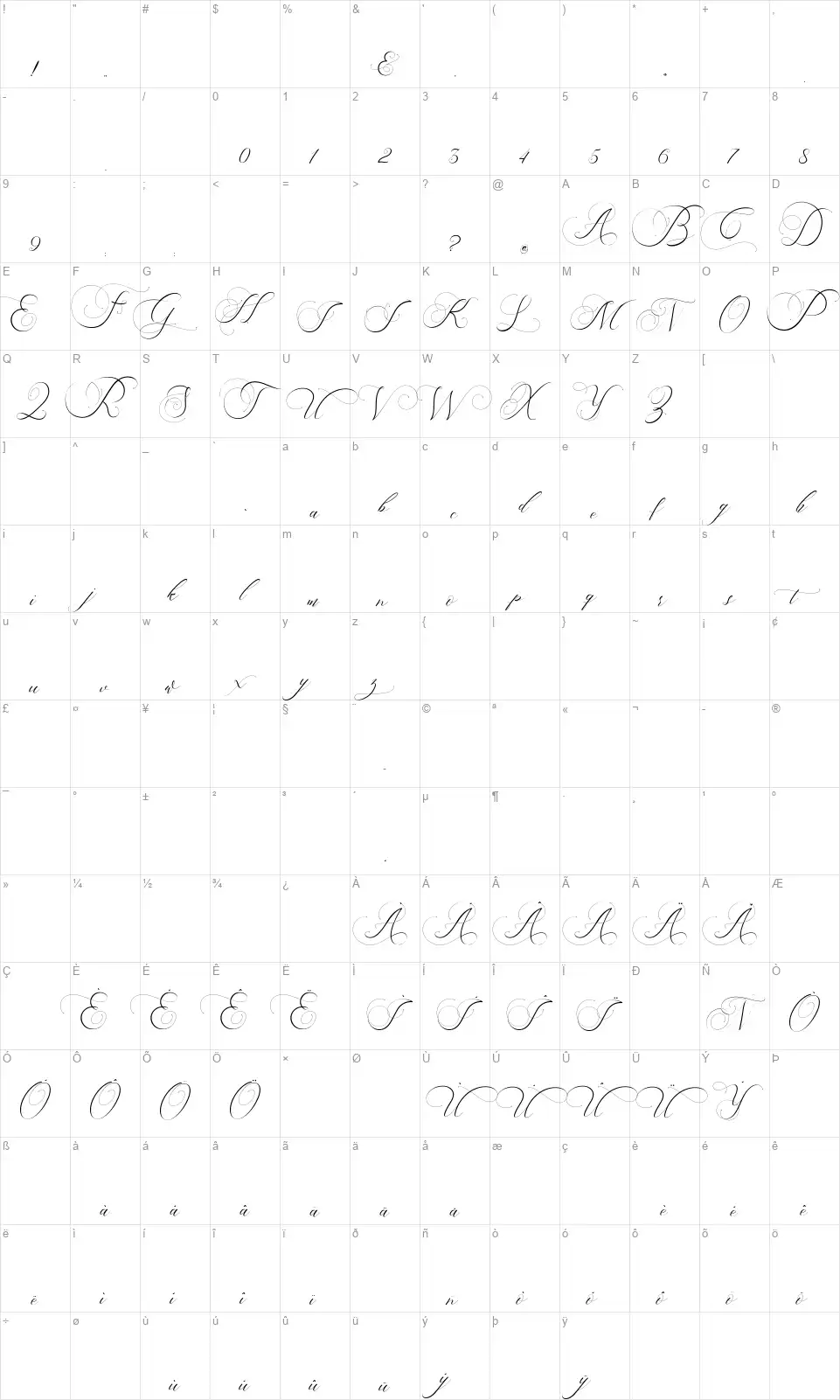 Beauty Angeliquefont character map