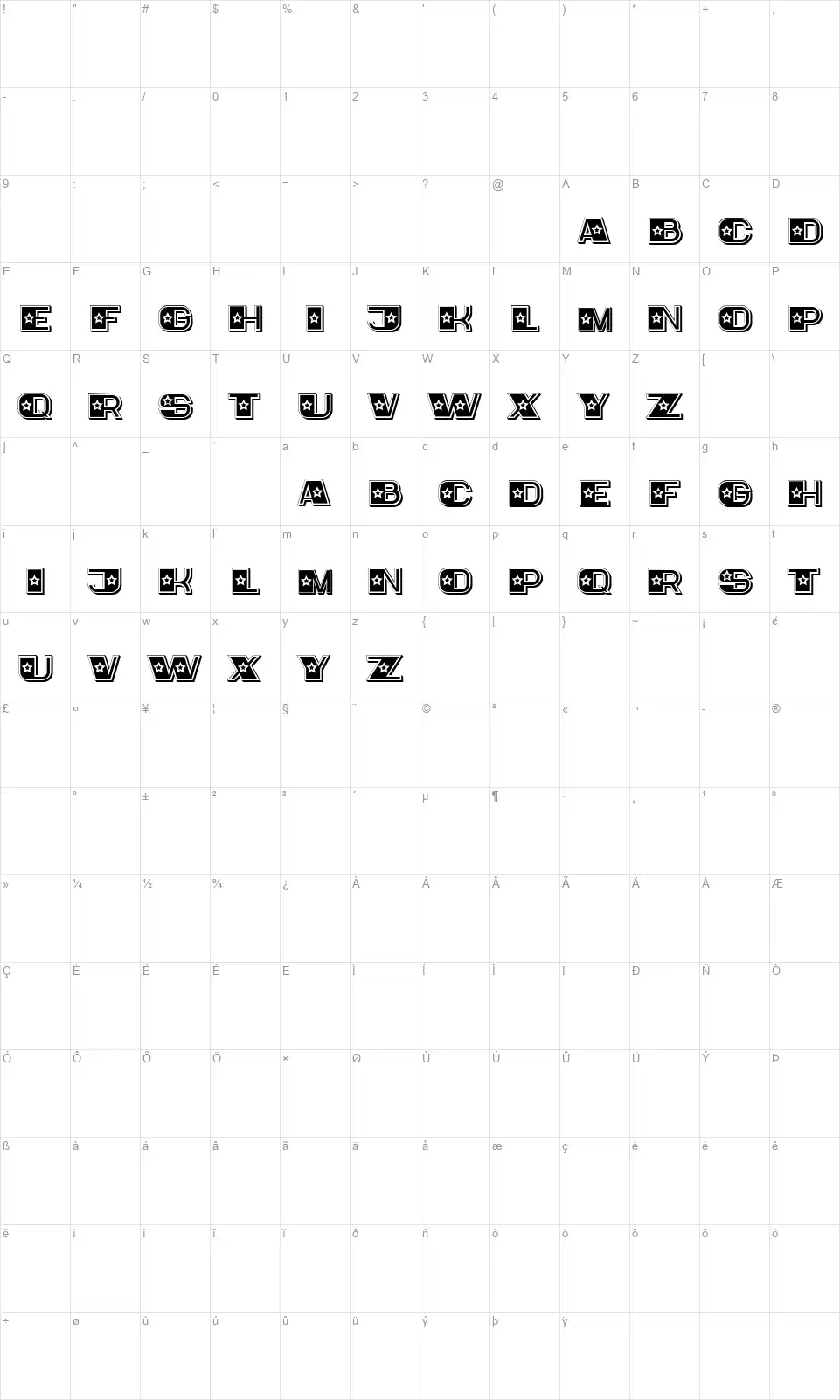 Bebikafont character map