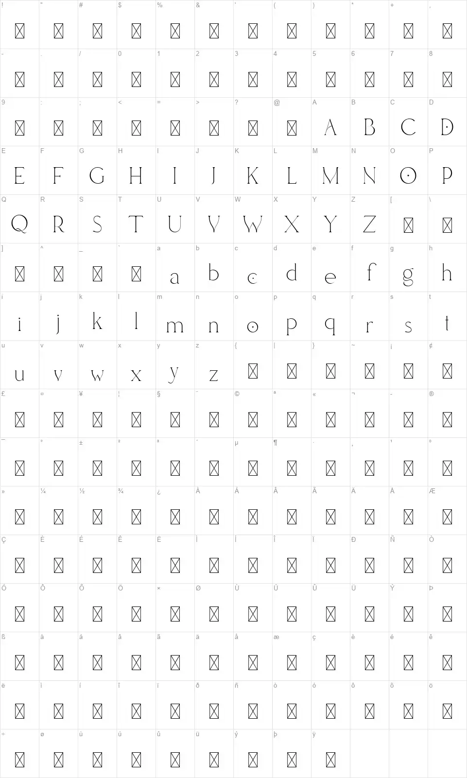 Bechilofont character map
