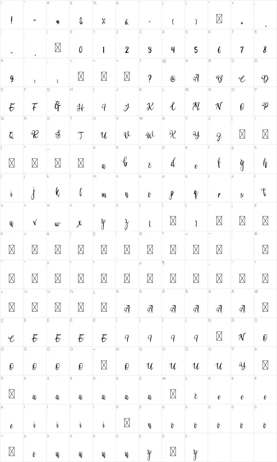 Before Sunsetfont character map
