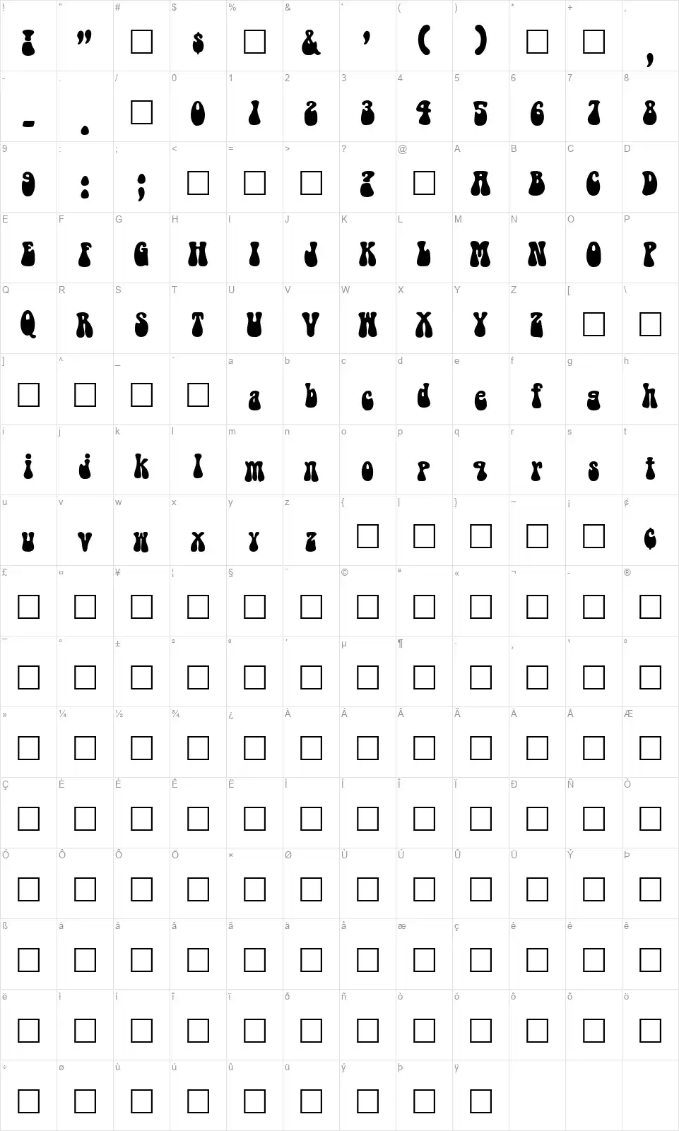 Bell Bottom Laserfont character map
