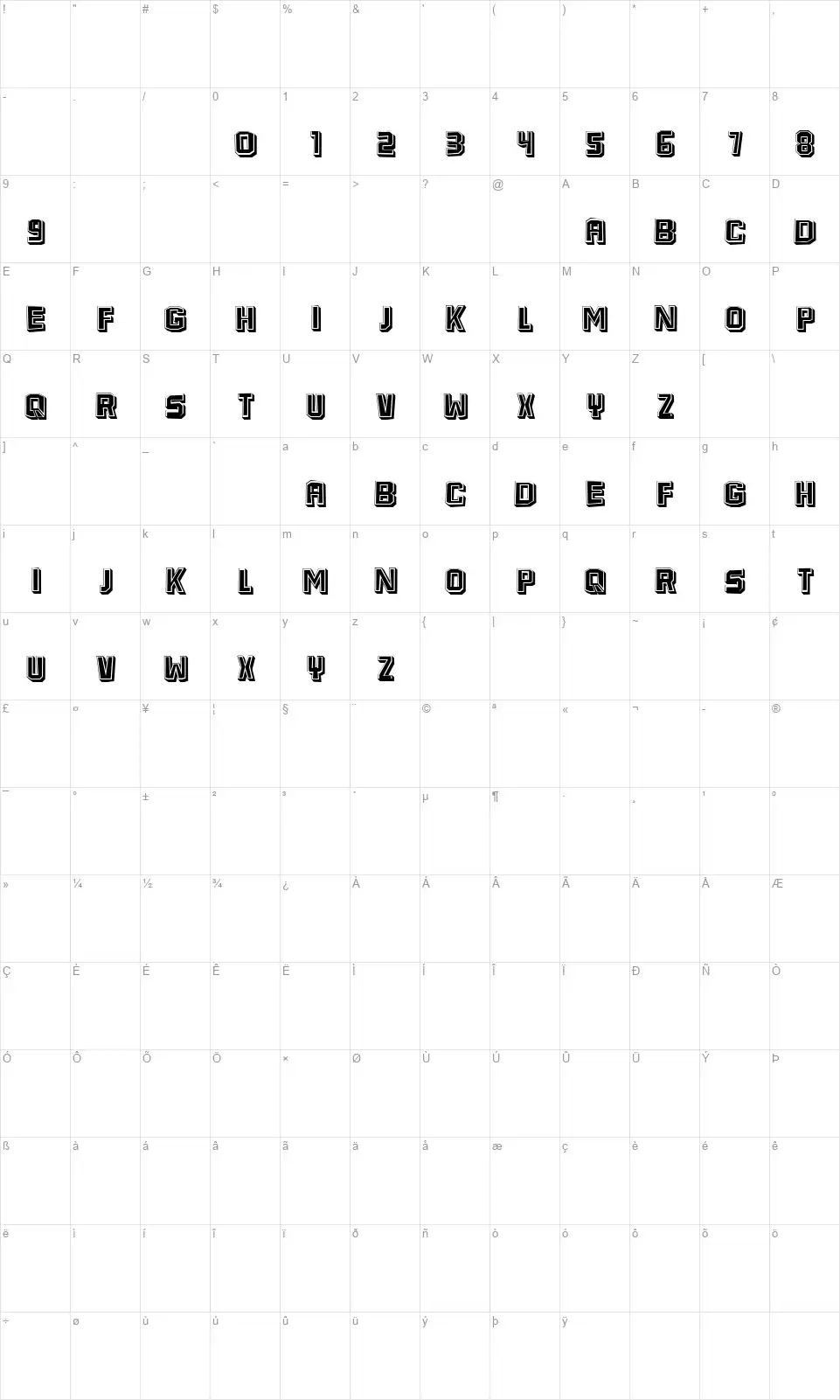 Berlinfont character map