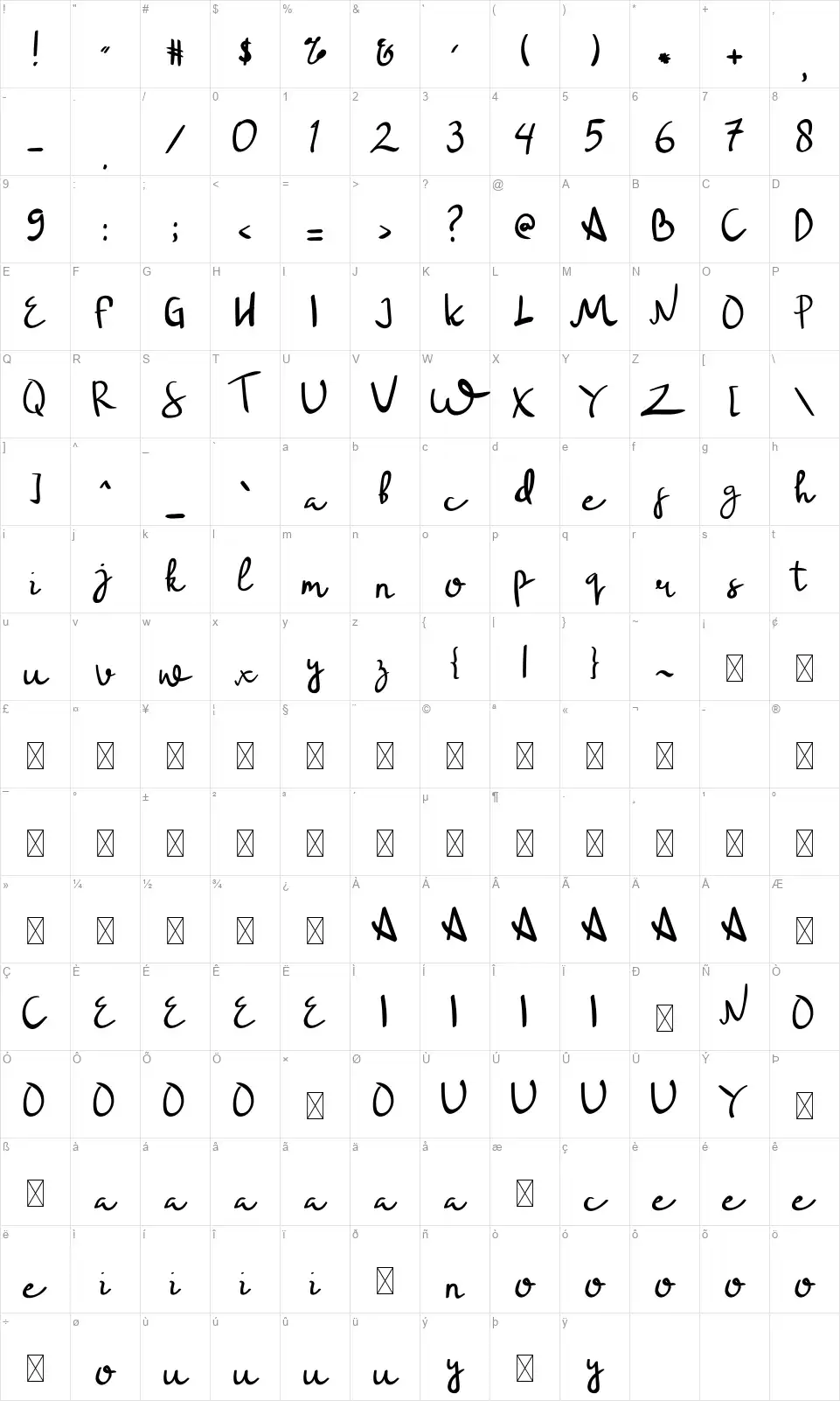 Bersama Selamanyafont character map