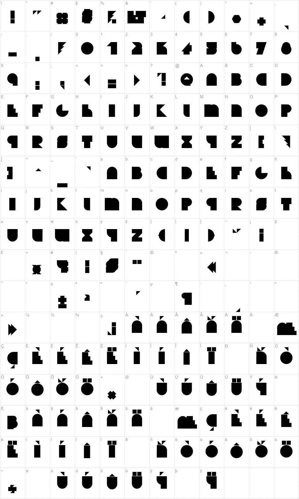 Bifurkfont character map