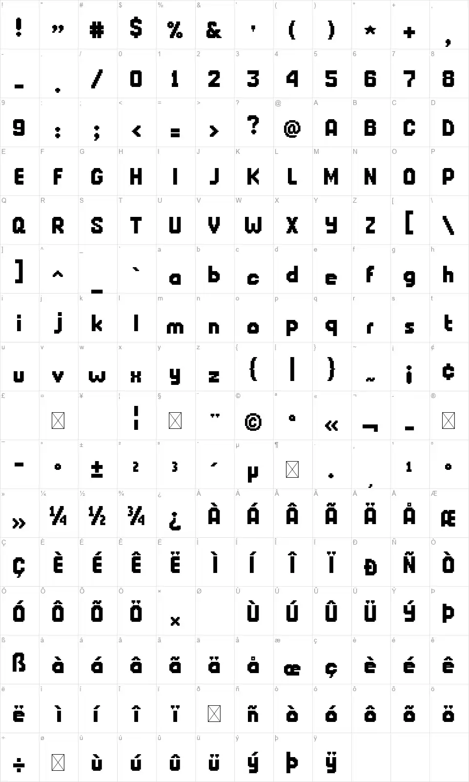 Big Apple 3PMfont character map