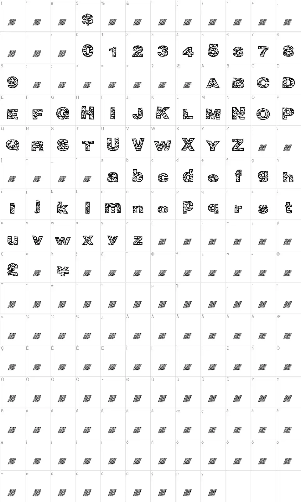 Big Crumpfont character map