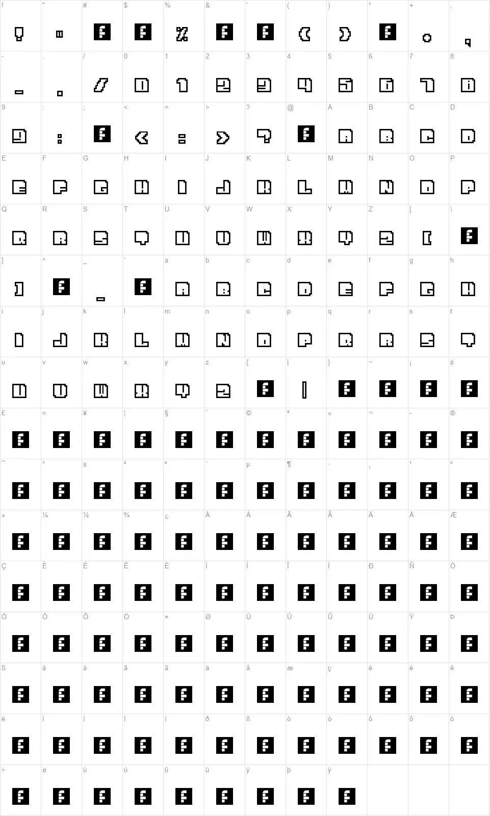 Bit Outlinefont character map