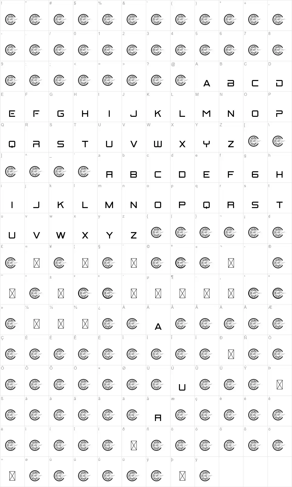Bitratefont character map