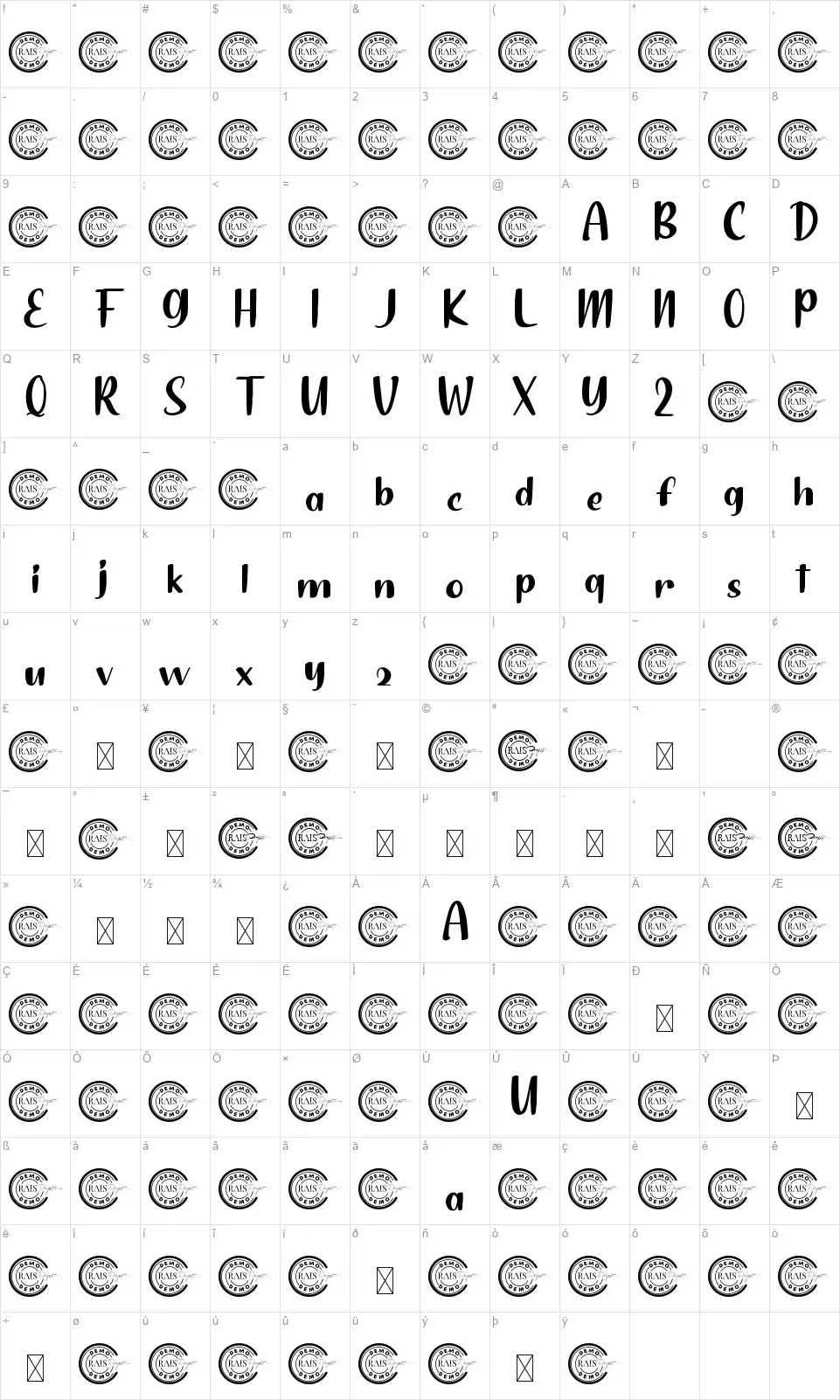 Bitter Pastryfont character map