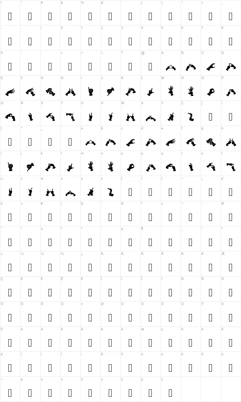 Bk Bisindofont character map