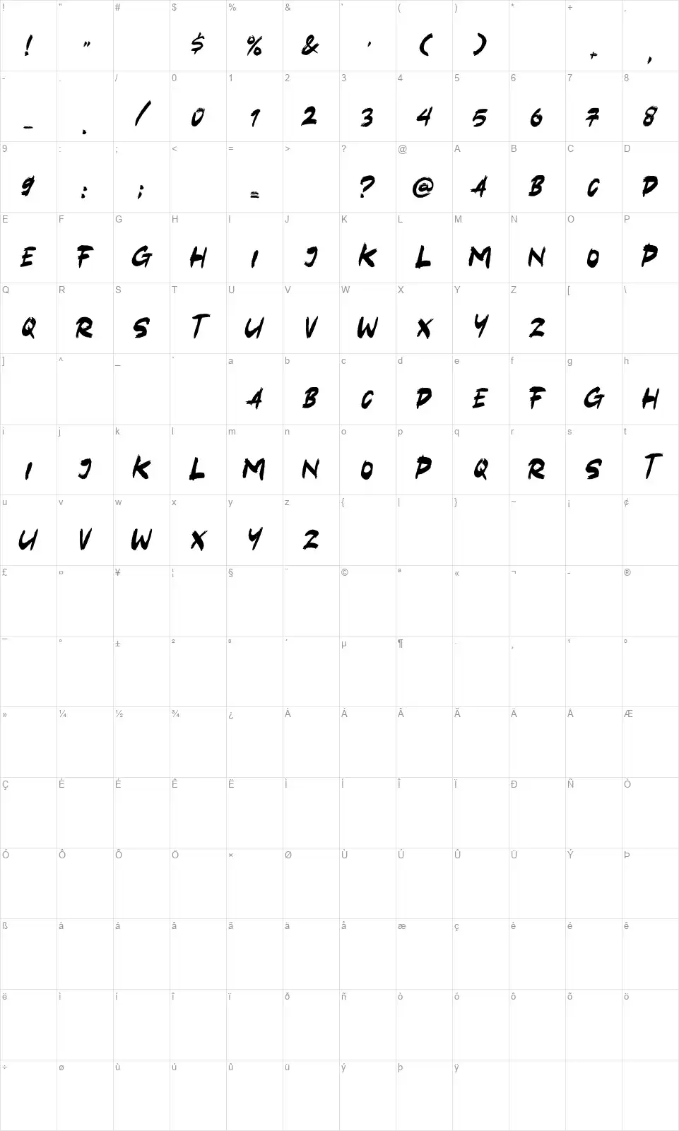 Black Holdfont character map