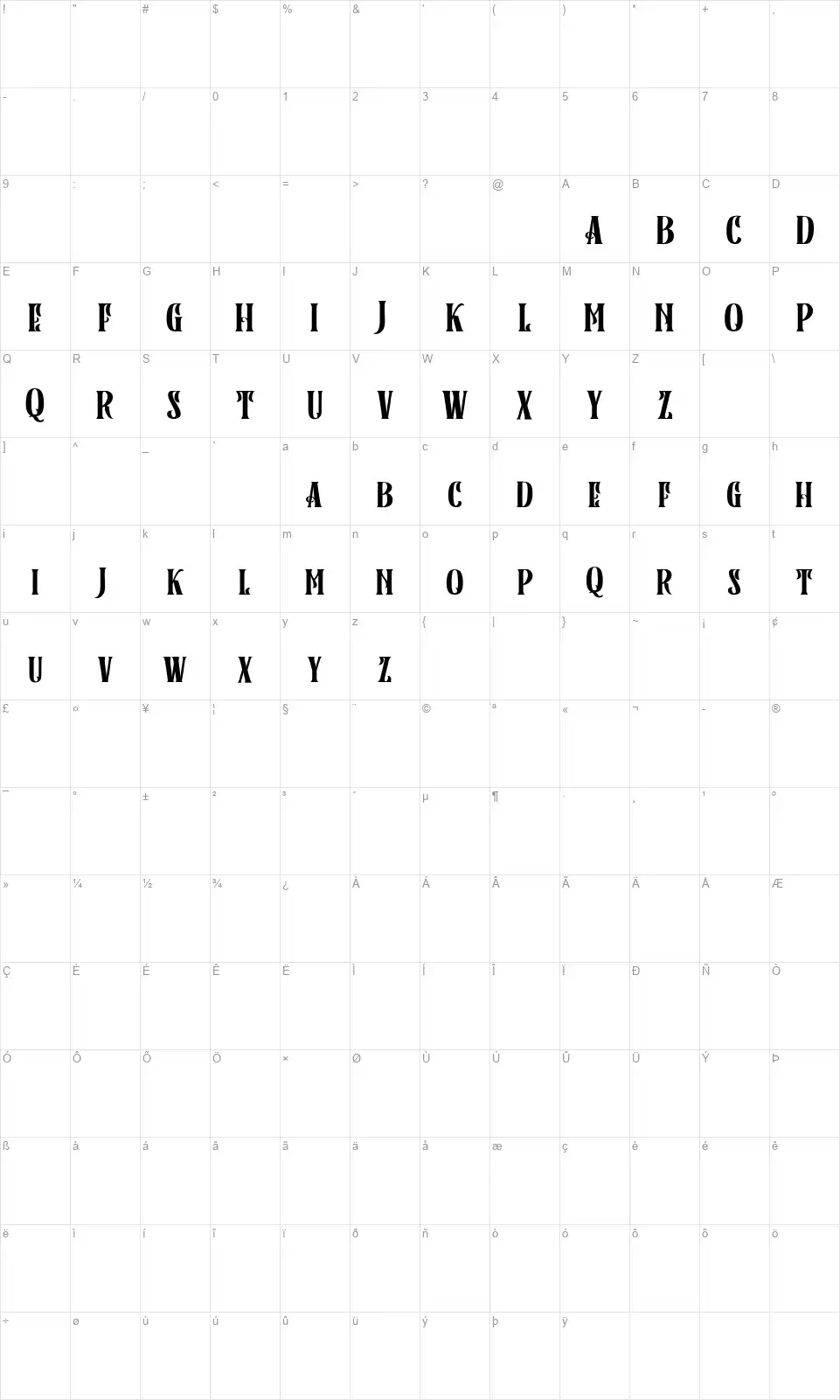 Black Rainbow Seriffont character map
