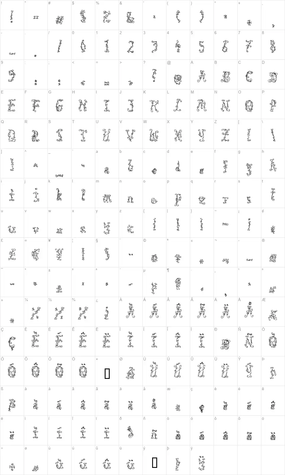 Black Rosesfont character map