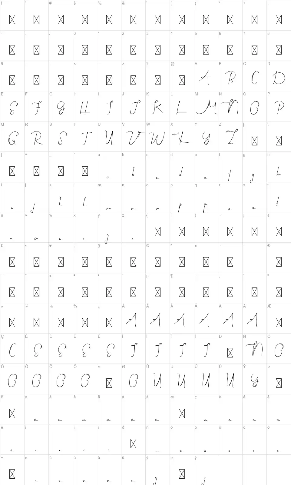 Black Suitfont character map