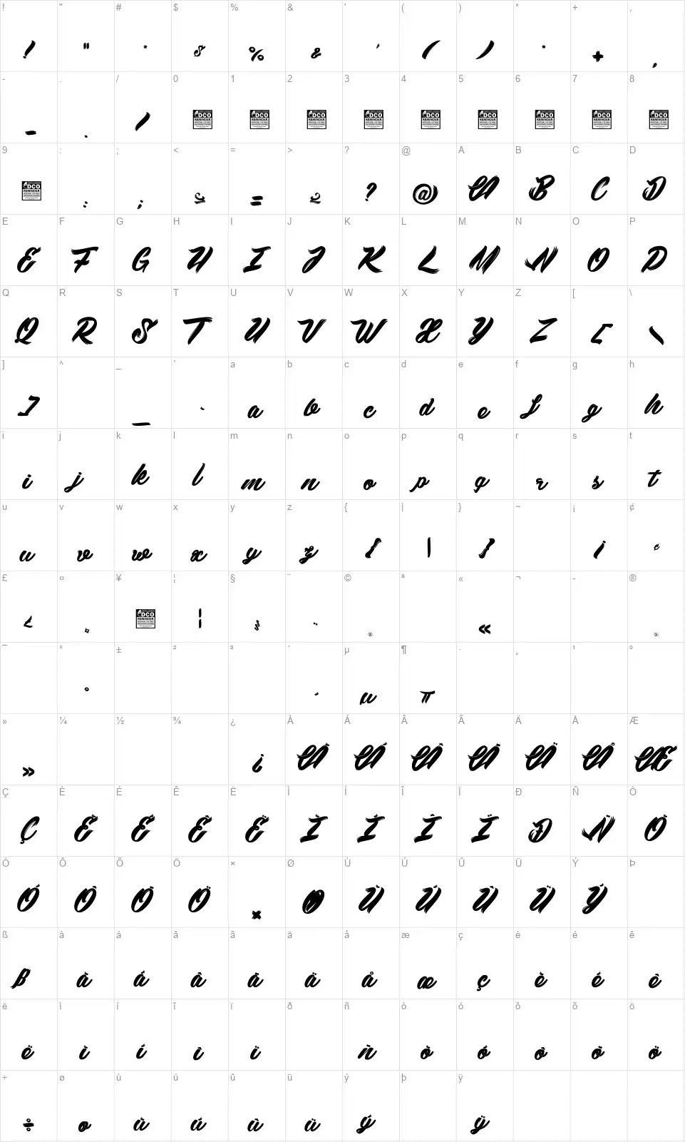 Black Swanfont character map