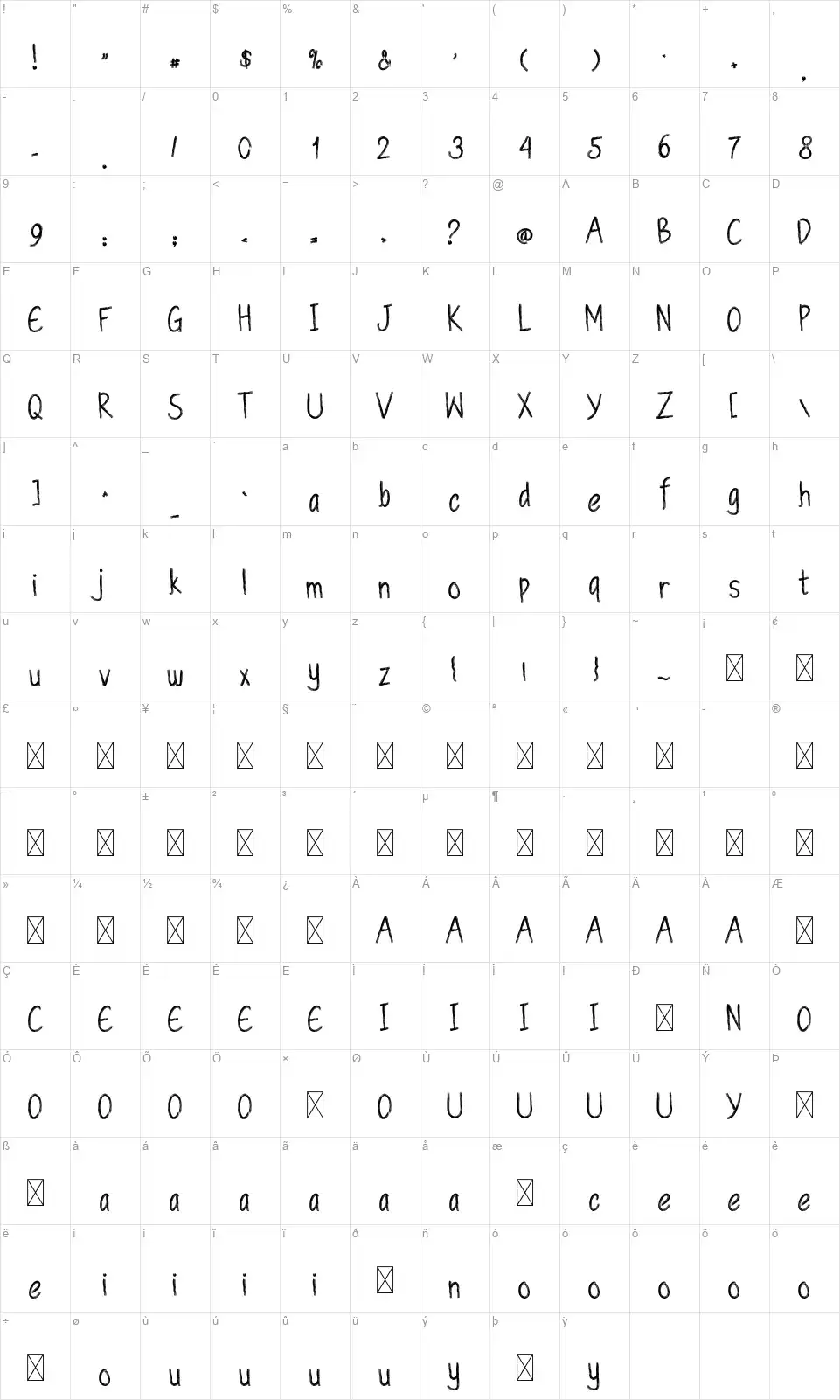 Black Woodfont character map