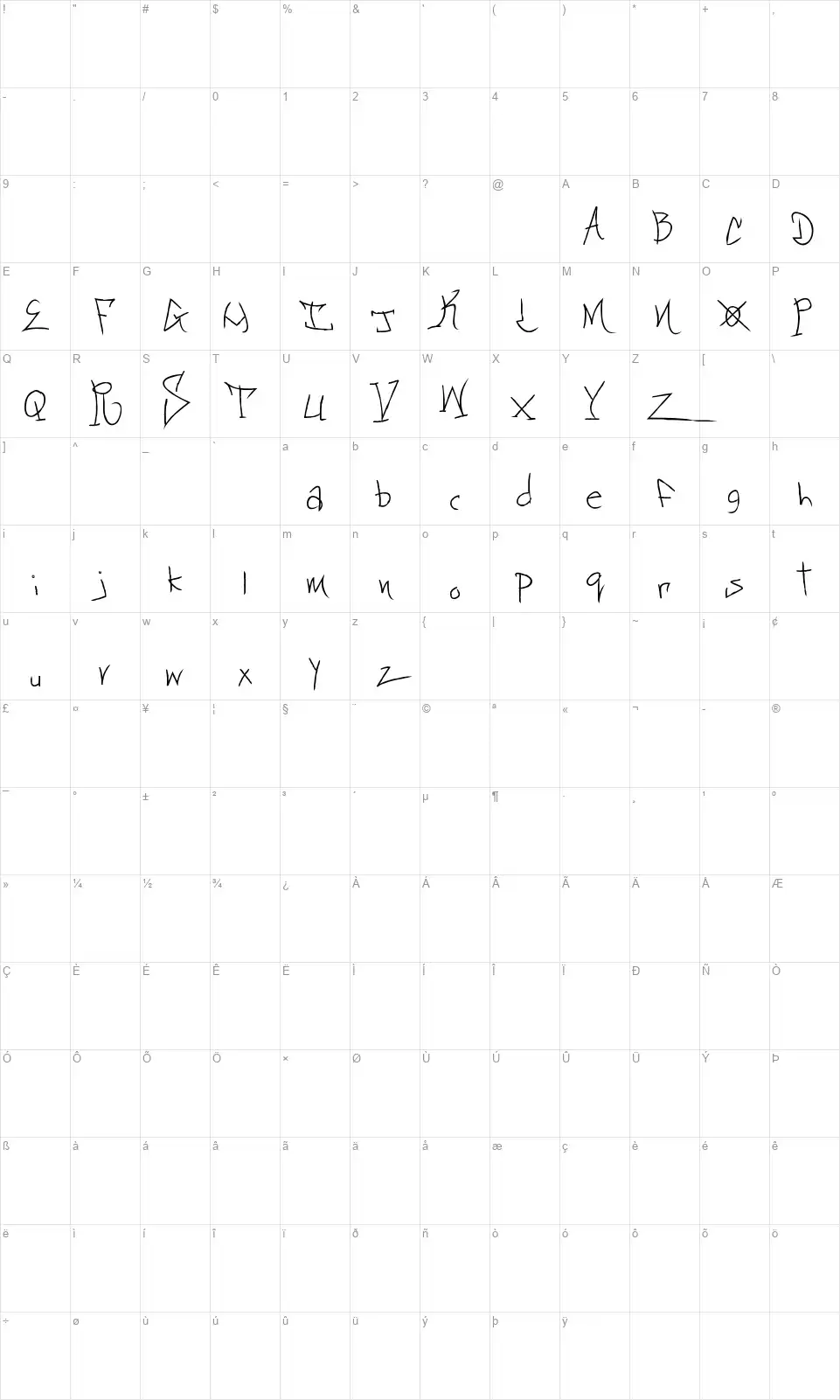 Blackbook Twofont character map