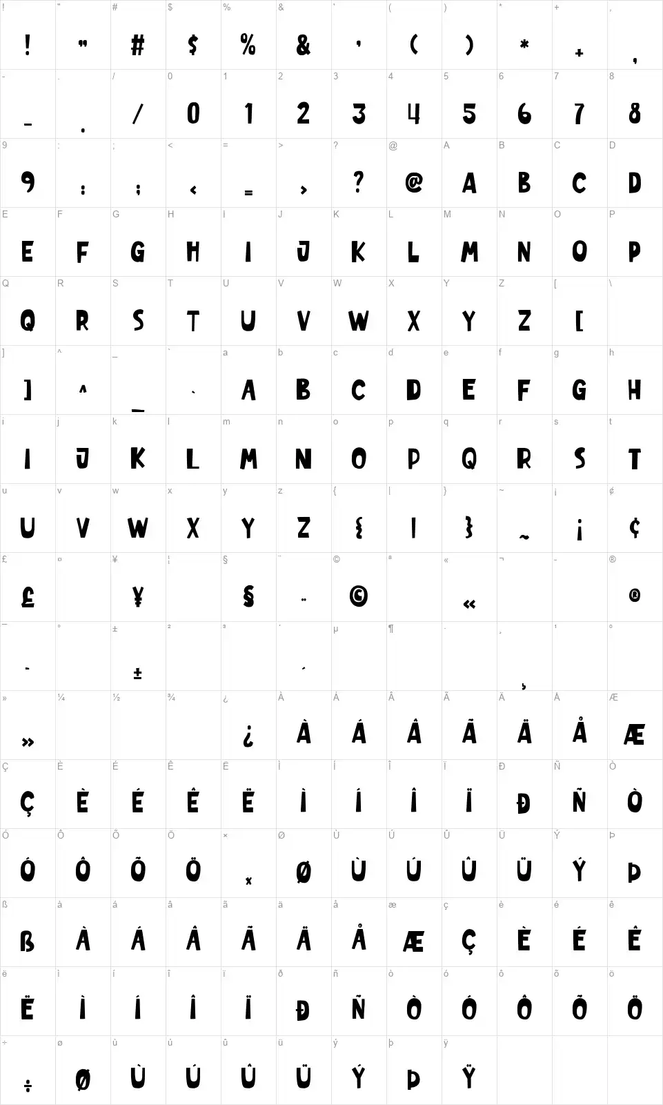 Blacks Roobinfont character map