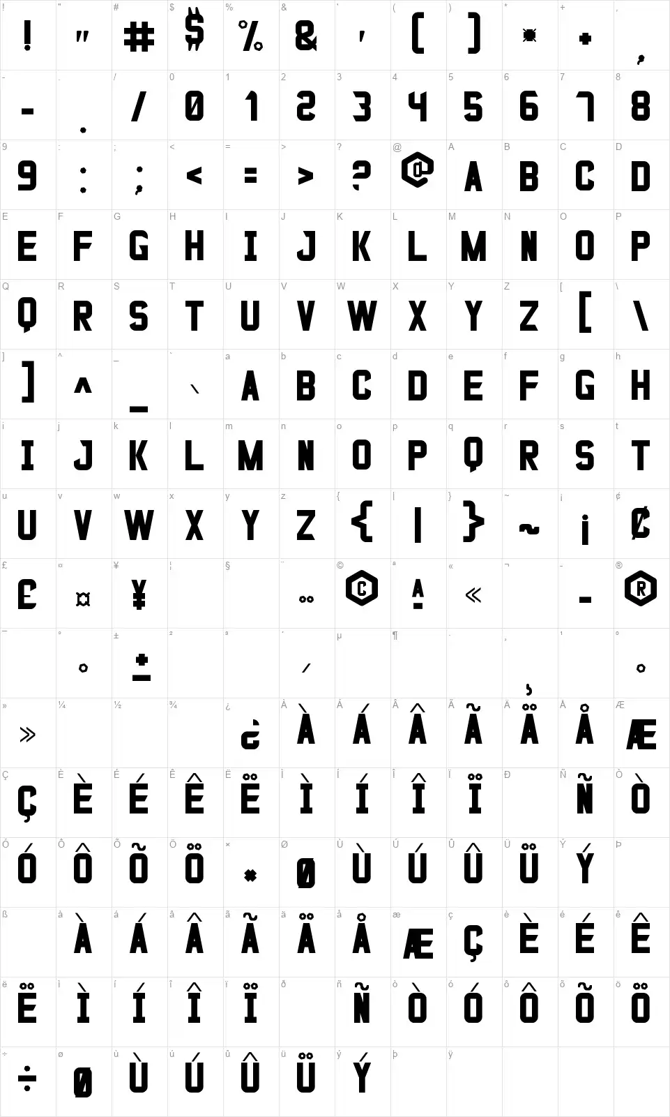 Blade Gunner 2049 Stfont character map